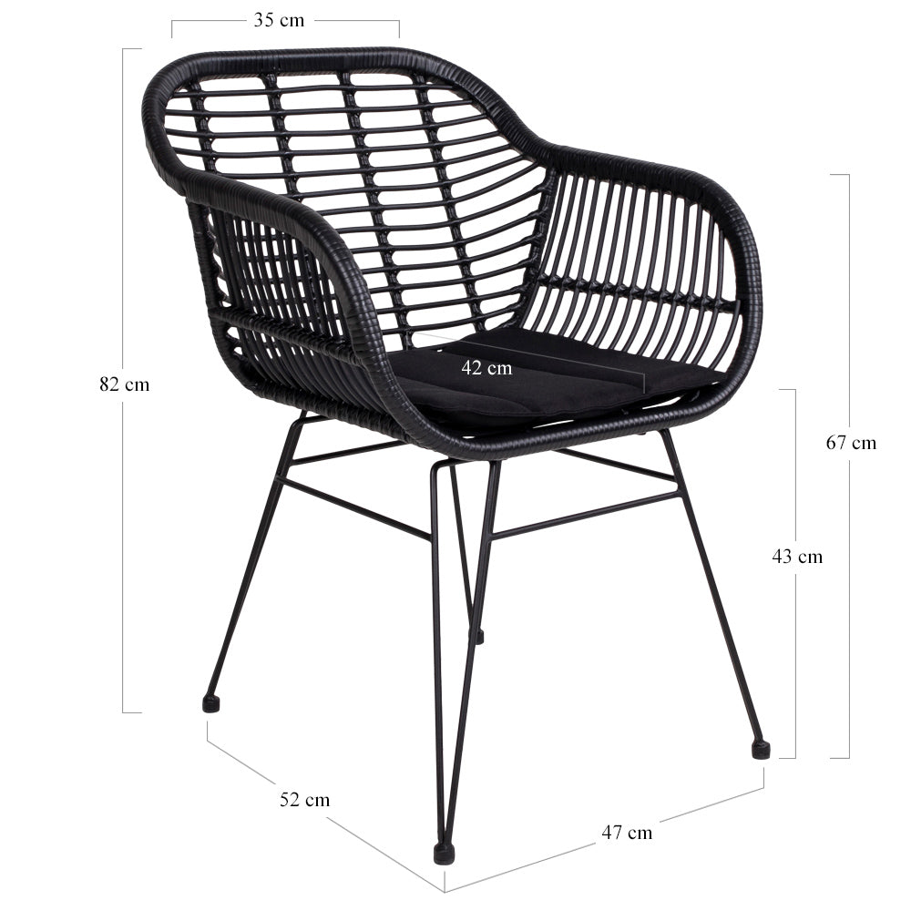 Trieste Stol - Stol I Polyrattan Med Hynde, Sort Med Sorte Ben ⎮ Sæt af 2 stk. ⎮ 5713917006779 ⎮ 7001051