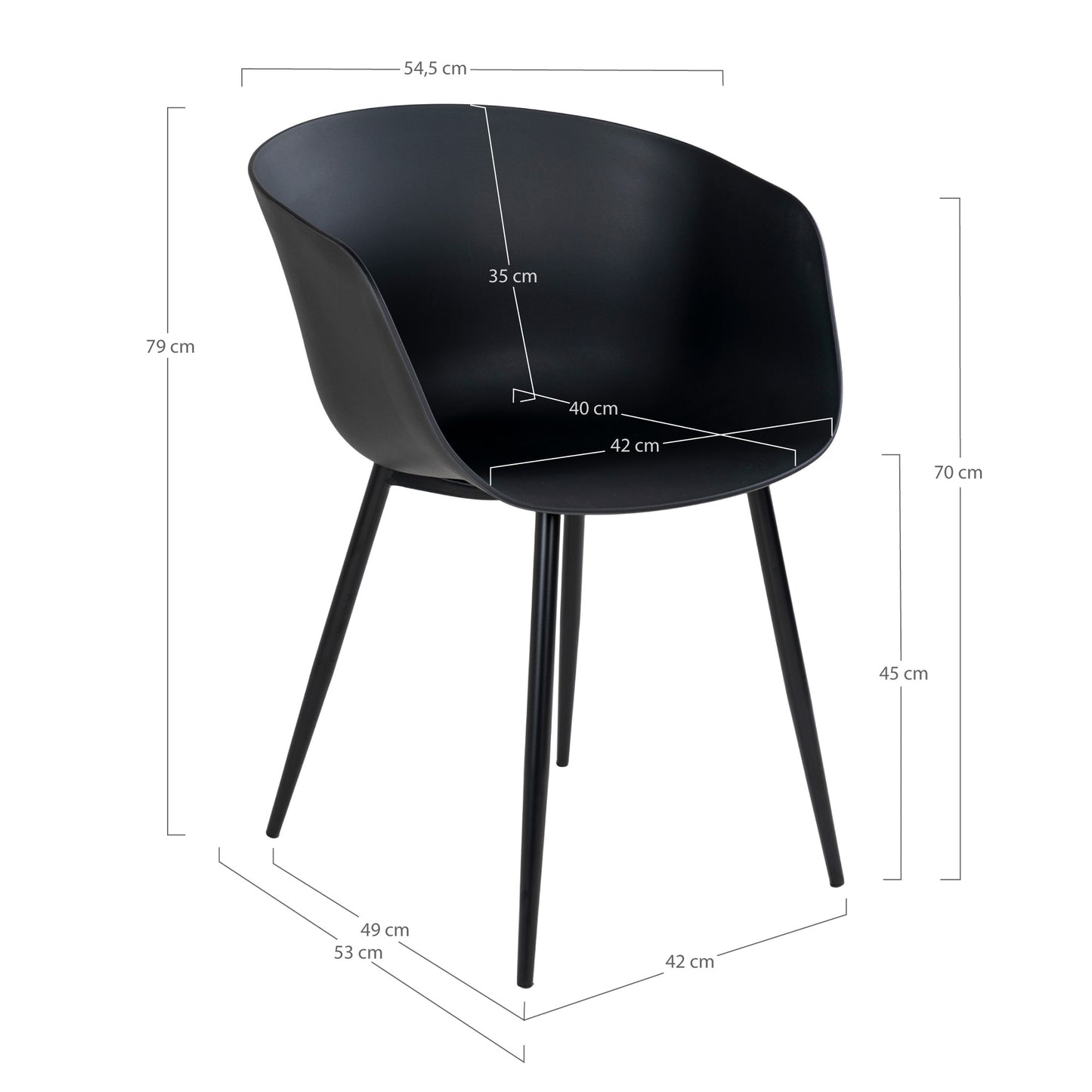 Roda Spisebordsstol - Spisebordsstol, Sort Med Sorte Ben ⎮ Sæt af 2 stk. ⎮ 5713917003914 ⎮ 7001125