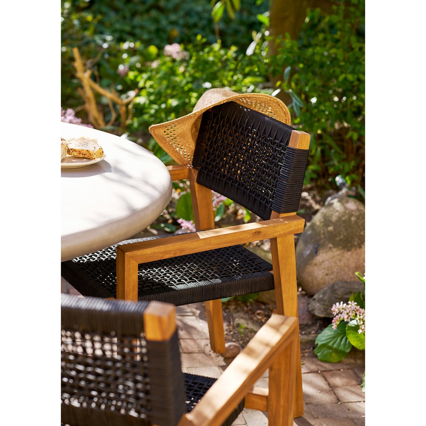 Anzio Spisebordsstol - Spisebordsstol, Akacie/Polyester, Sort/Natur ⎮ Sæt af 2 stk. ⎮ 5713917041381 ⎮ 7001195