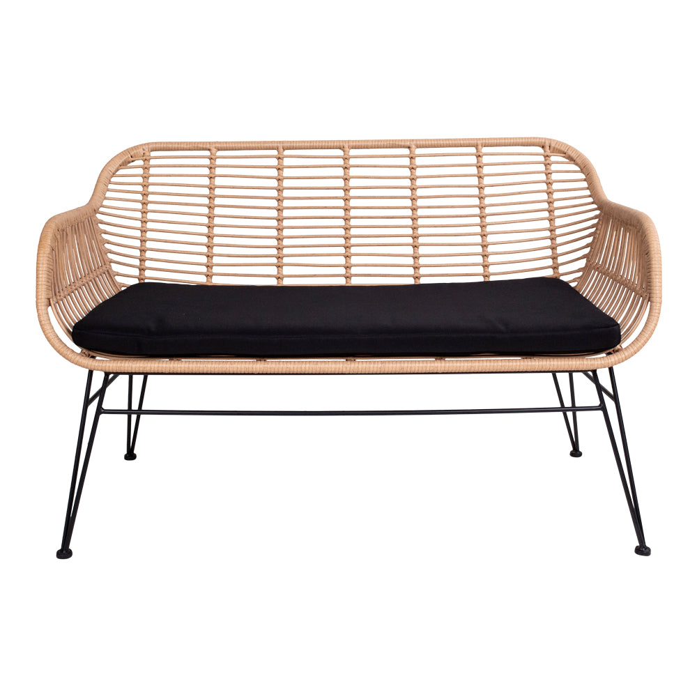 Trieste Sofa - Sofa I Polyrattan Med Hynde, Natur Med Sorte Ben ⎮ 5713917006786 ⎮ 7051010