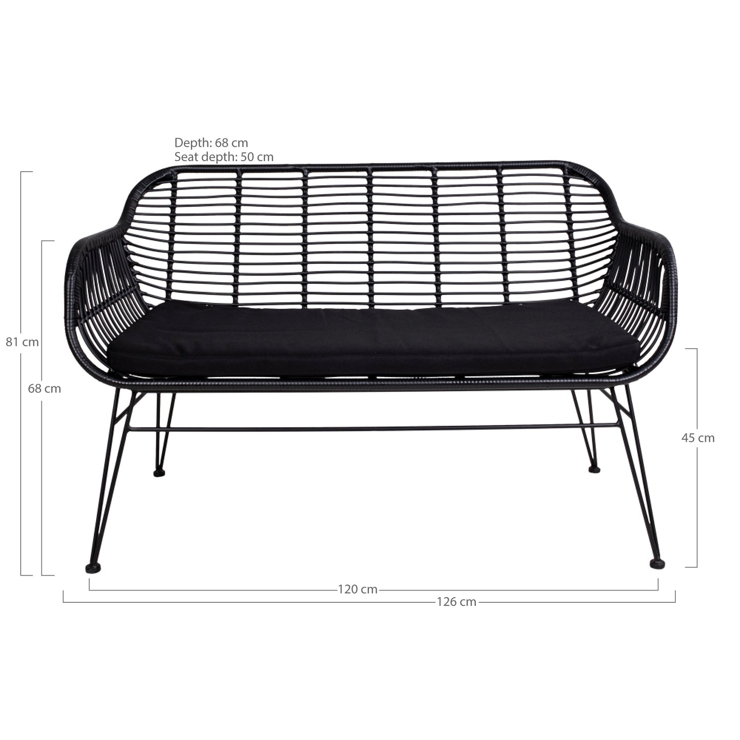 Trieste Sofa - Sofa I Polyrattan Med Hynde, Sort Med Sorte Ben ⎮ 5713917006793 ⎮ 7051011