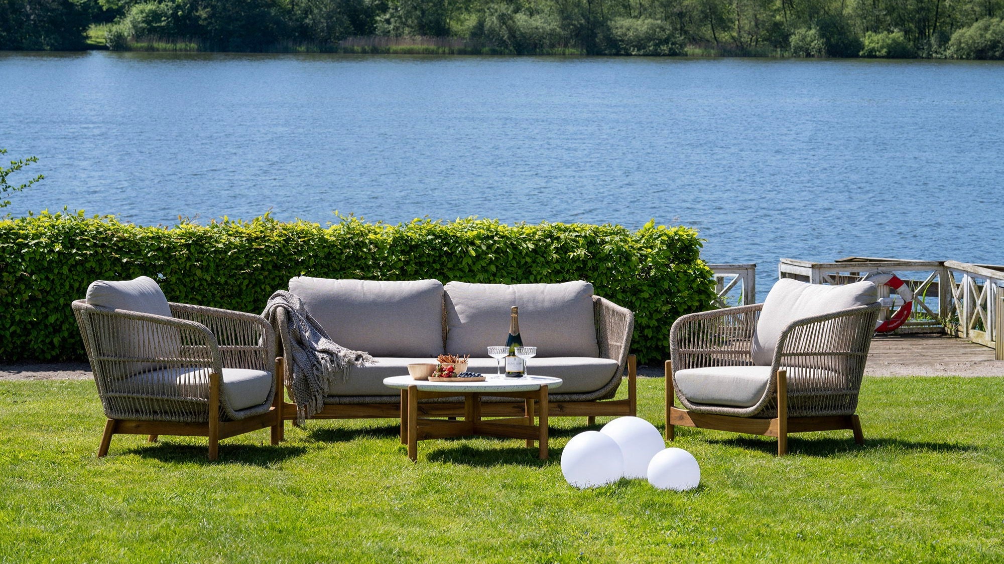 Terracina Loungesofa - Loungesofa, Akacie, Beige, Inkl. Hynde ⎮ 5713917030132 ⎮ 7051021