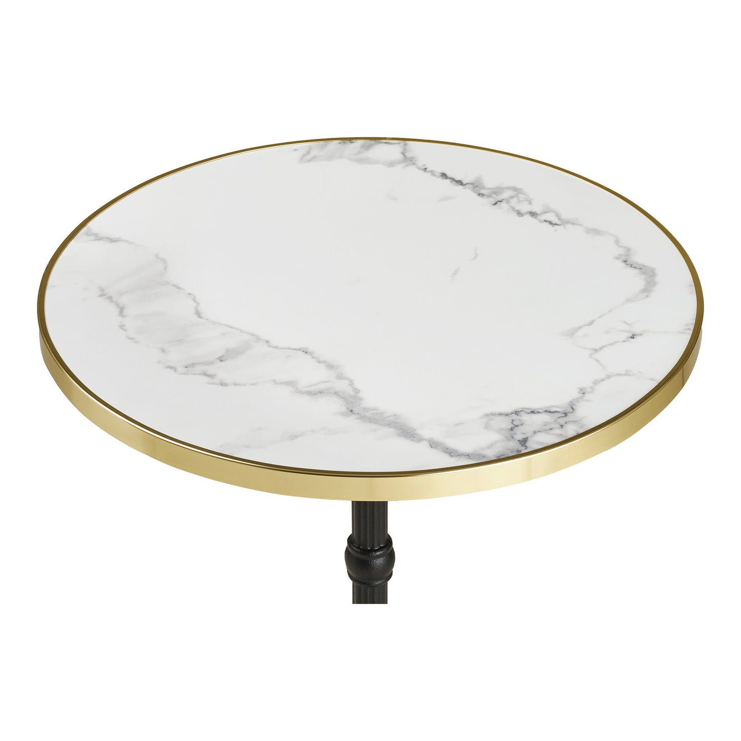 Cafébord - Cafébord, Marmor Look Bordplade, Hvid Med Guldkant, Sorte Ben, Støbejern Ø60X73 Cm ⎮ 5713917039012 ⎮ 7501177