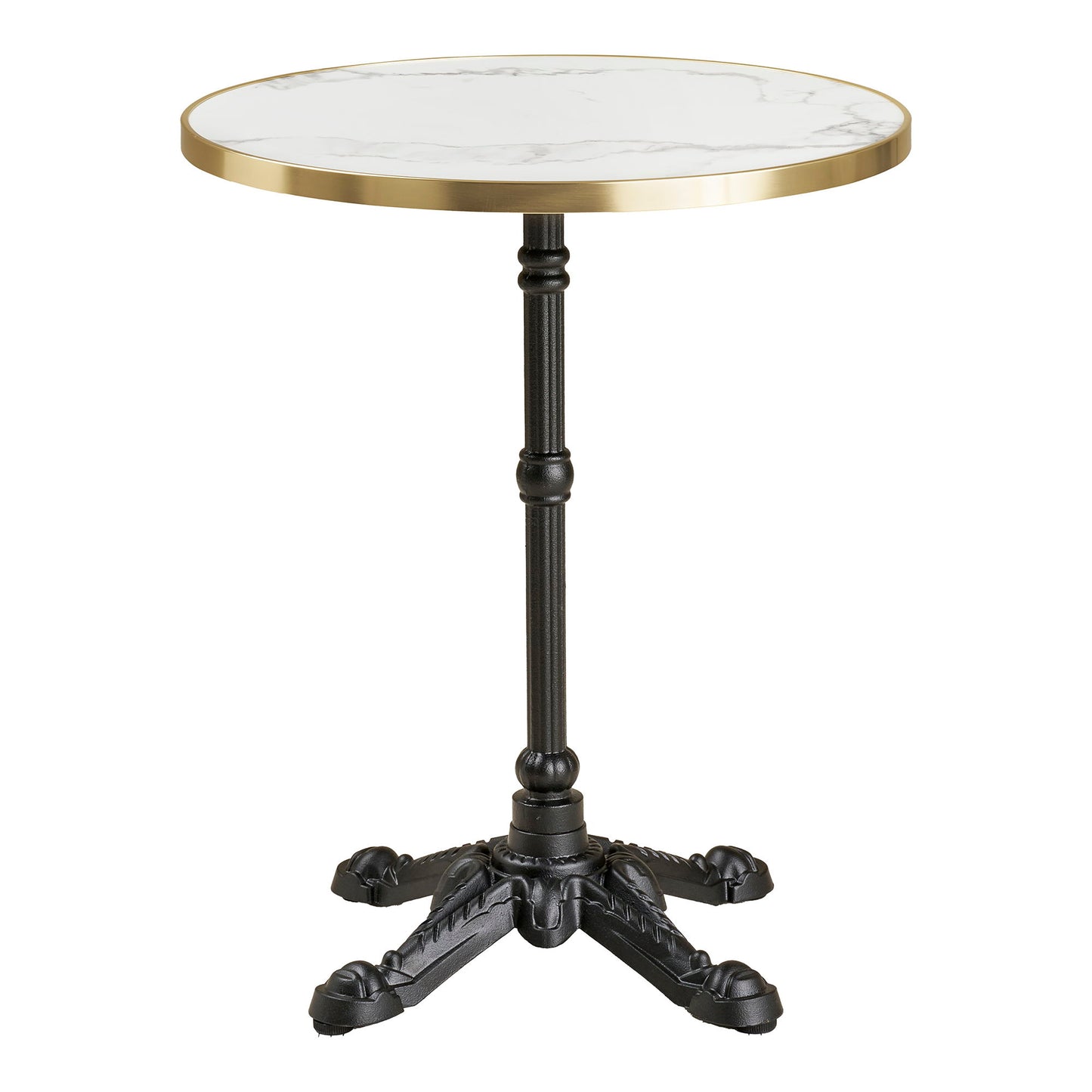 Cafébord - Cafébord, Marmor Look Bordplade, Hvid Med Guldkant, Sorte Ben, Støbejern Ø60X73 Cm ⎮ 5713917039012 ⎮ 7501177