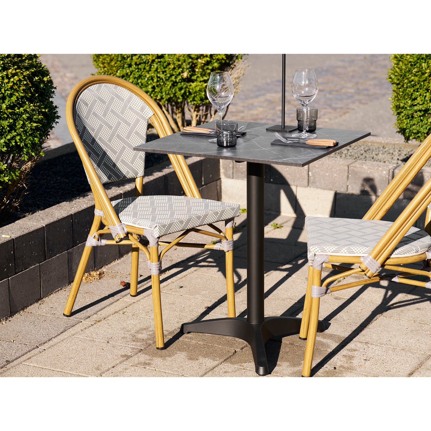 Cafébord - Cafébord, Marmor Look Bordplade, Mørkegrå, Sorte Ben, Aluminium 60X60X73 Cm ⎮ 5713917038572 ⎮ 7501181
