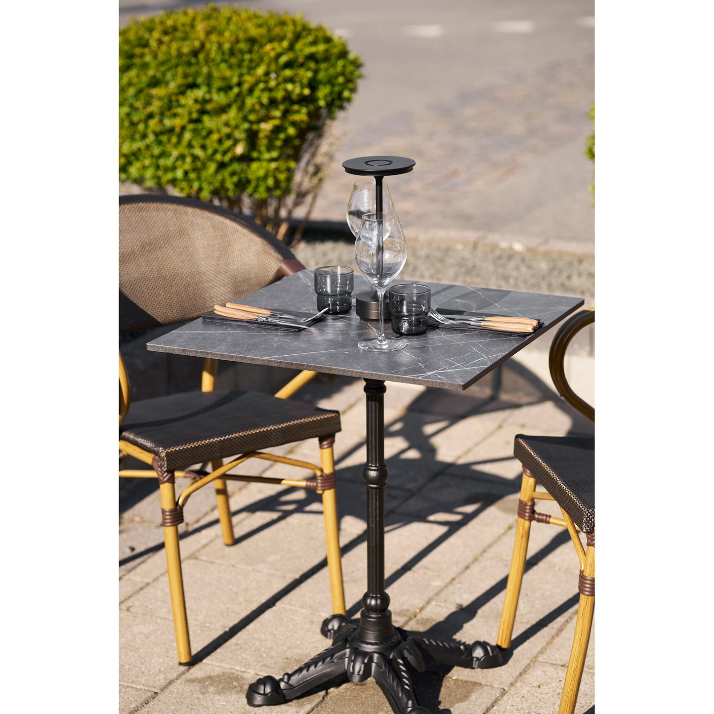 Cafébord - Cafébord, Marmor Look Bordplade, Mørkegrå, Sorte Ben, Aluminium 60X60X73 Cm ⎮ 5713917039036 ⎮ 7501182