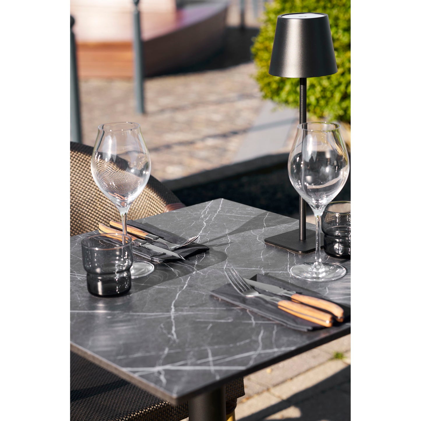 Cafébord - Cafébord, Marmor Look Bordplade, Mørkegrå, Sorte Ben, Aluminium 60X60X73 Cm ⎮ 5713917039036 ⎮ 7501182