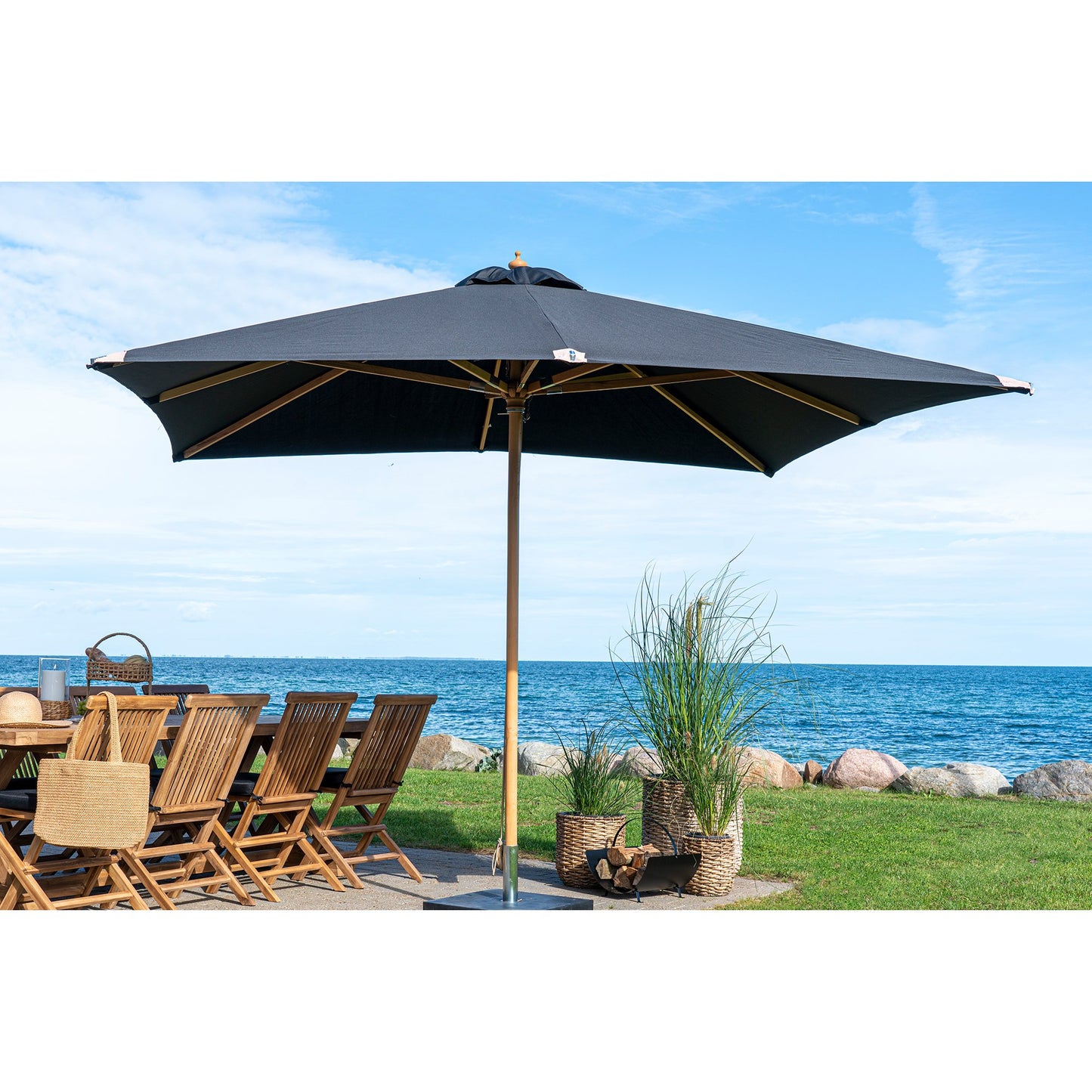 Orlando Parasol - Parasol, Træstok, Sort 300X300 Cm ⎮ 5713917027200 ⎮ 7701150