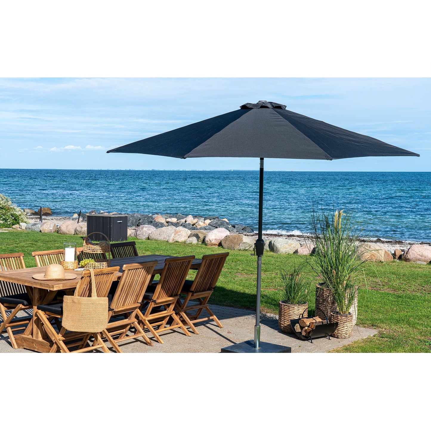 Houston Parasol - Parasol Med Hejs Og Tilt, Metalstok, Sort, Ø300 Cm ⎮ 5713917029396 ⎮ 7701154