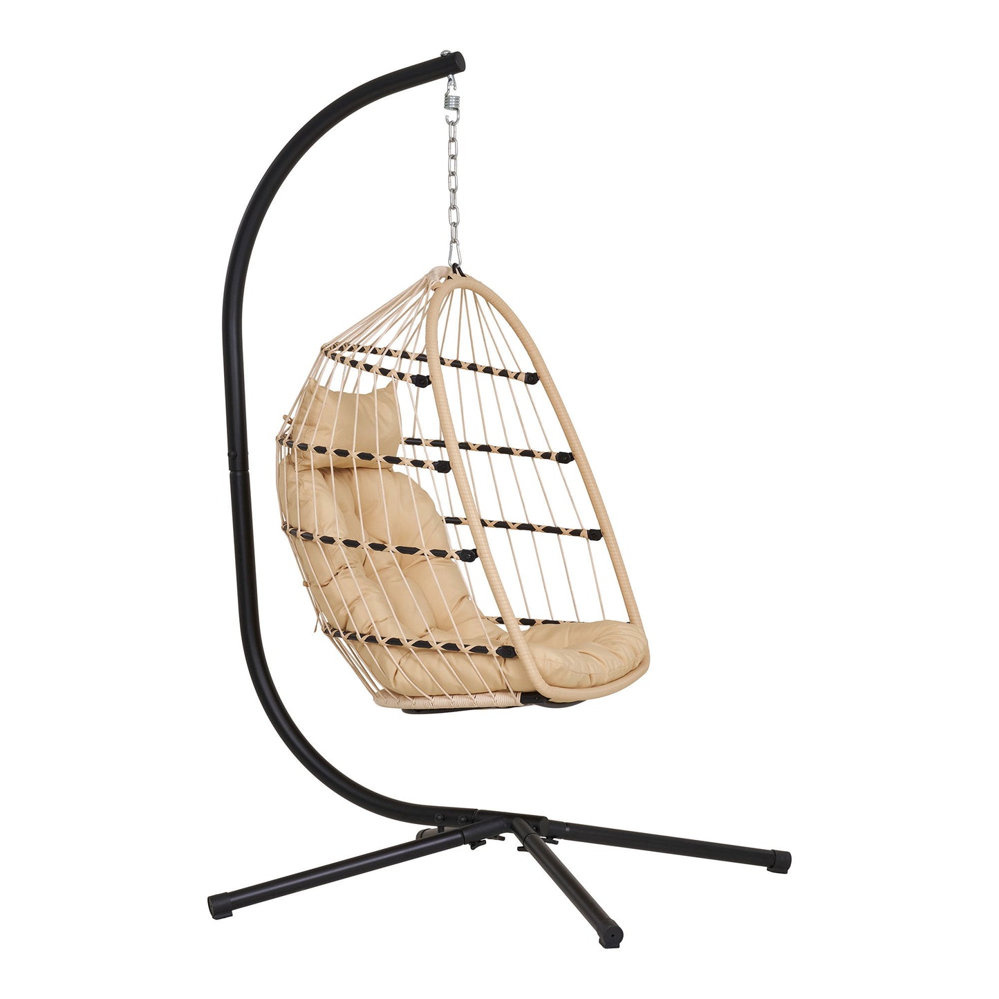 Patras Hængestol - Hængestol, Stål Stativ, Foldbar Sæde, Incl.Hynder, Natur/Sort 195X117X107 Cm ⎮ 5713917034413 ⎮ 7801151