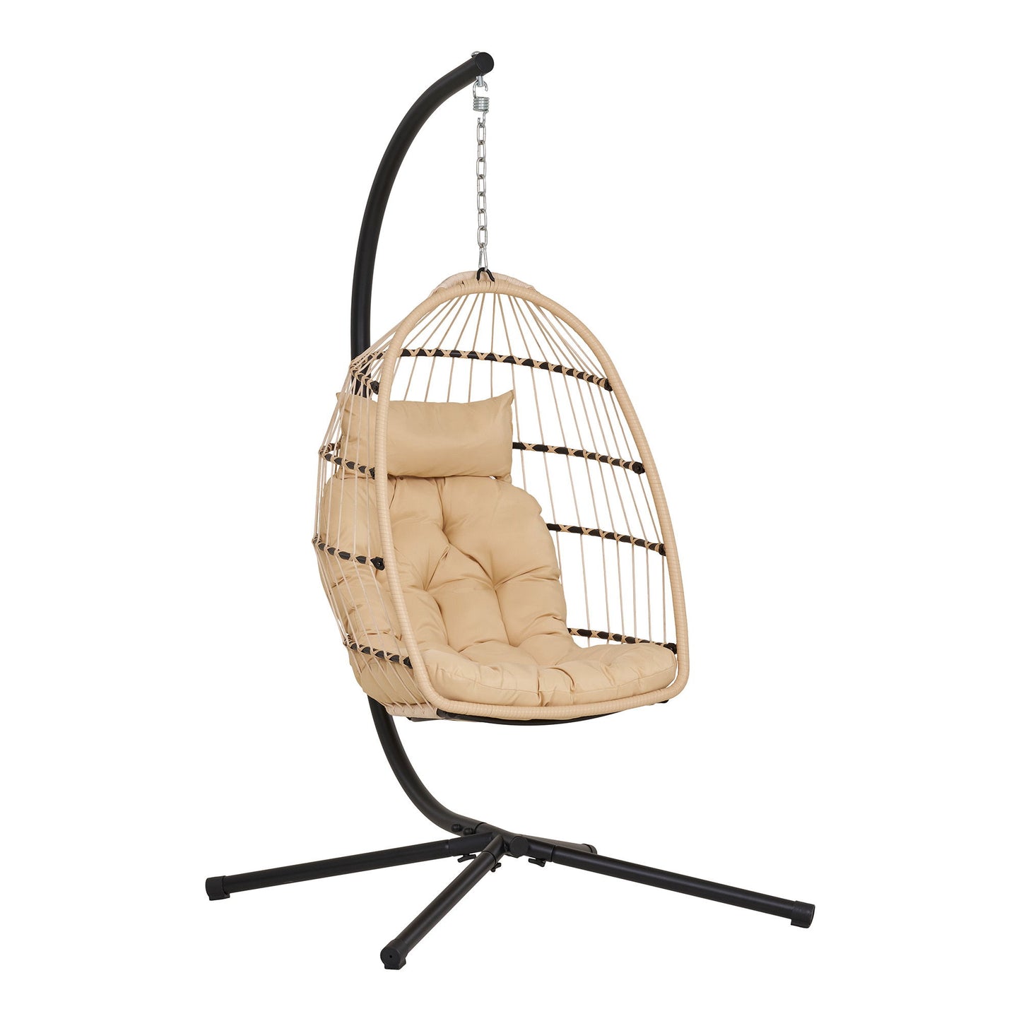 Patras Hængestol - Hængestol, Stål Stativ, Foldbar Sæde, Incl.Hynder, Natur/Sort 195X117X107 Cm ⎮ 5713917034413 ⎮ 7801151
