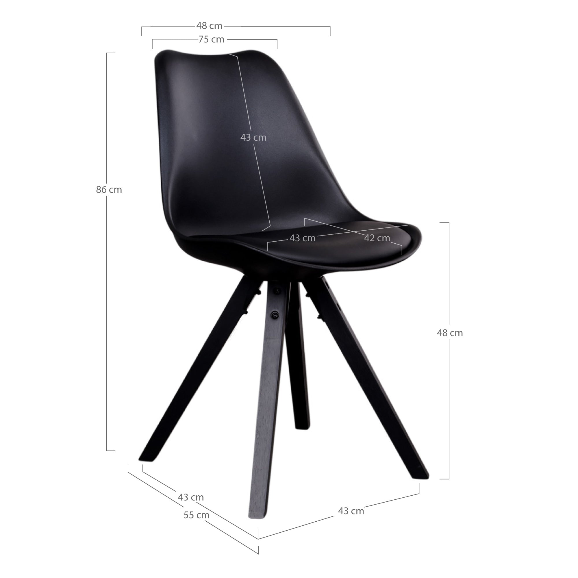 Bergen Spisebordsstol - Spisebordsstol, Sort Med Sorte Træben ⎮ Sæt af 2 stk. ⎮ 5713917002917 ⎮ 1001023 