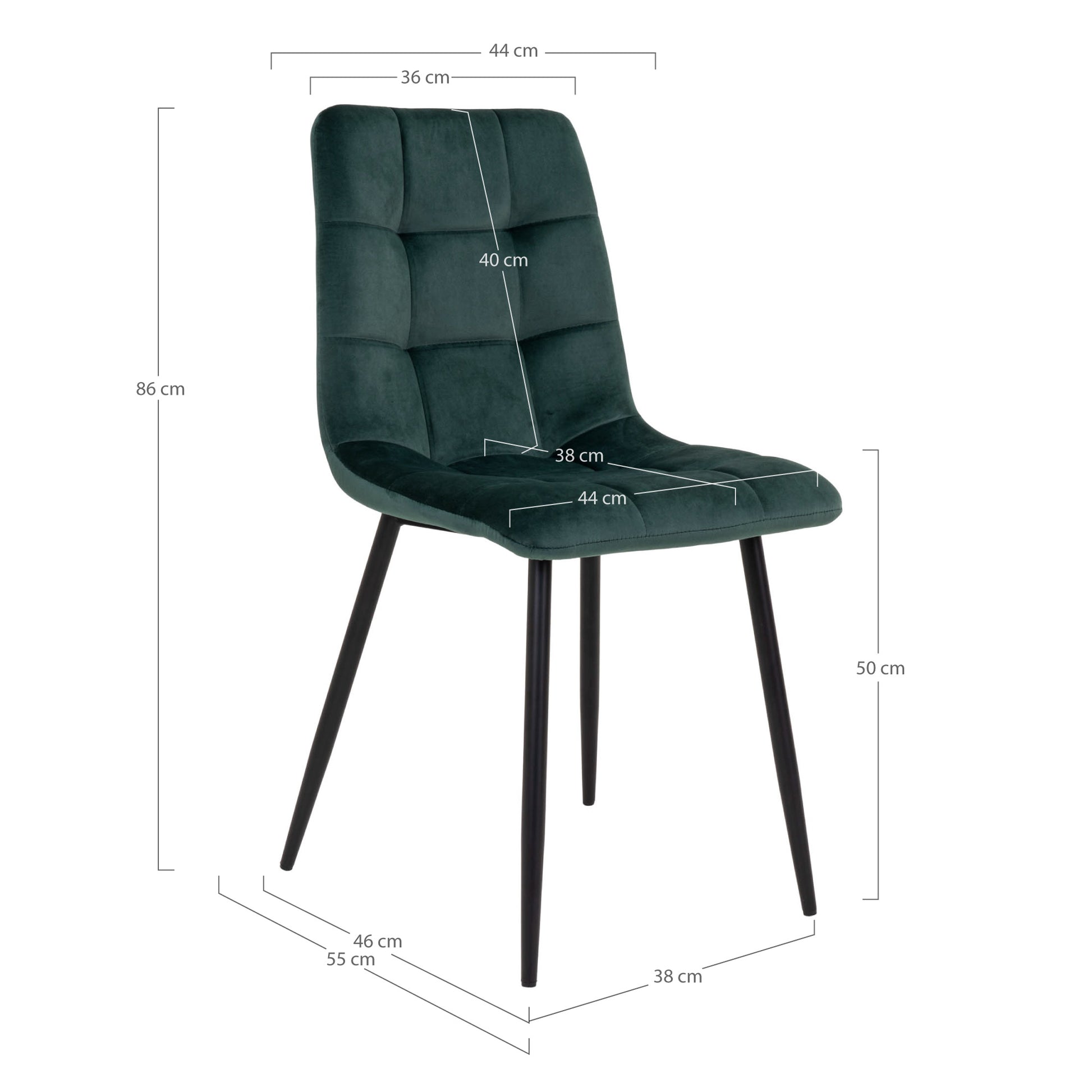 Middelfart Spisebordsstol - Spisebordsstol, Velour, Mørkegrøn, Sorte Ben, Hn1006 ⎮ Sæt af 2 stk. ⎮ 5713917007516 ⎮ 1001195 