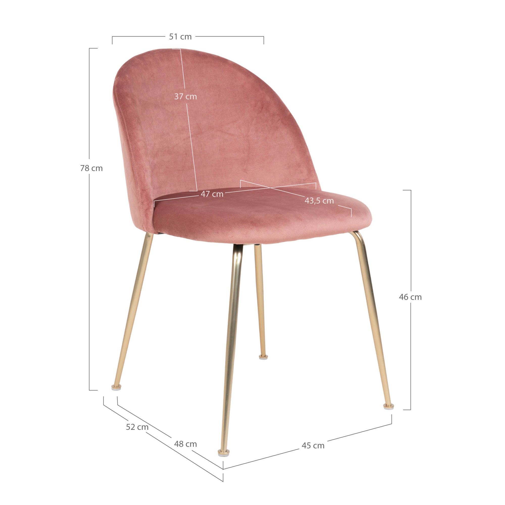 Geneve Spisebordsstol - Spisebordsstol I Velour, Rosa Med Ben I Messing Look, Hn1214 ⎮ Sæt af 2 stk. ⎮ 5713917001477 ⎮ 1001250 