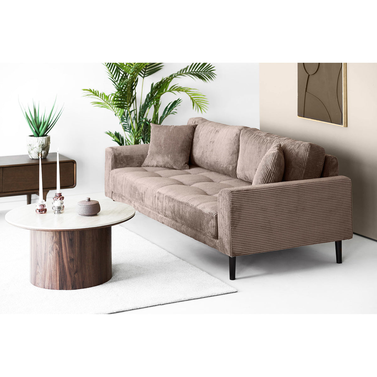 Lido 3 Personers Sofa - 3 Personers Sofa, Brun Fløjl Med To Puder Og Sorte Træben, Hn1423 ⎮ 5713917048984 ⎮ 1250010 