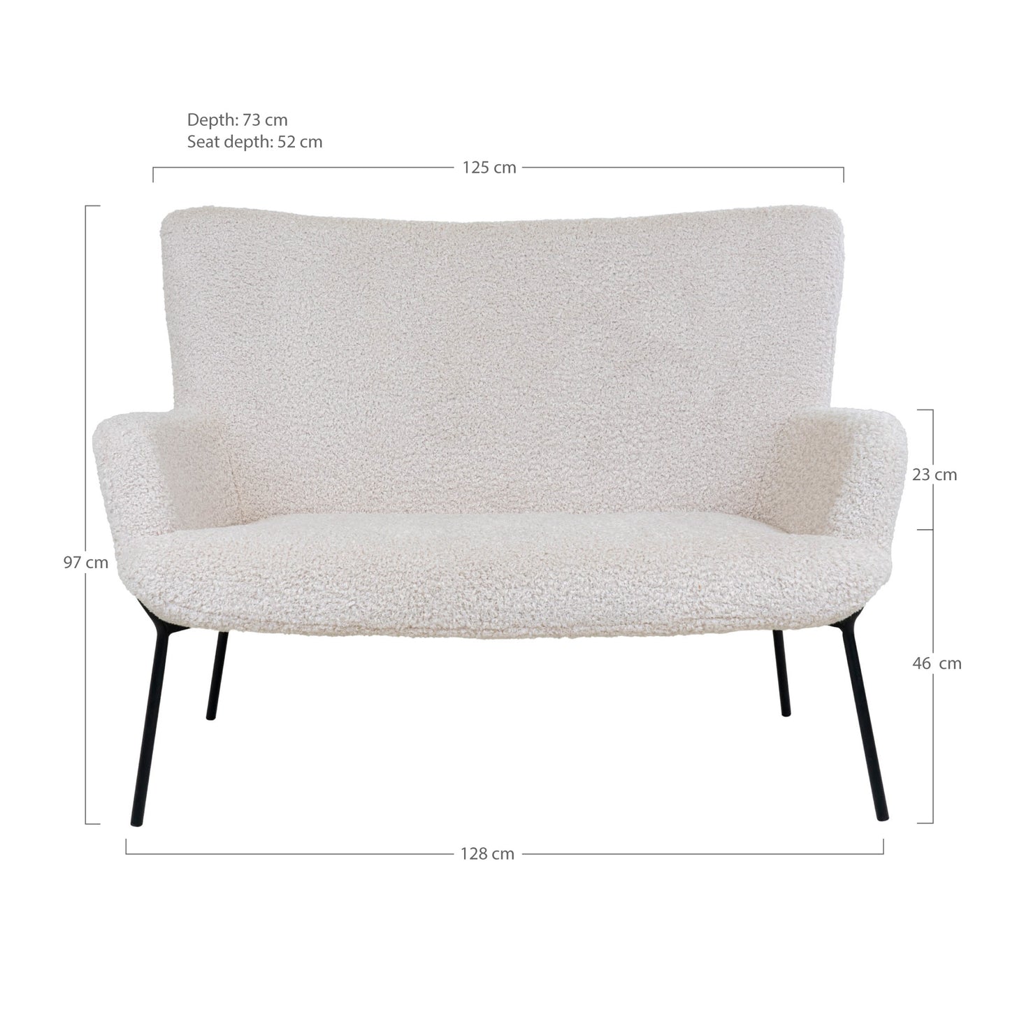 Glasgow Sofa - 2 Personers Sofa I Kunstig Lammeskind, Hvid Med Sorte Ben, Hn1090 ⎮ 5713917007677 ⎮ 1301176 