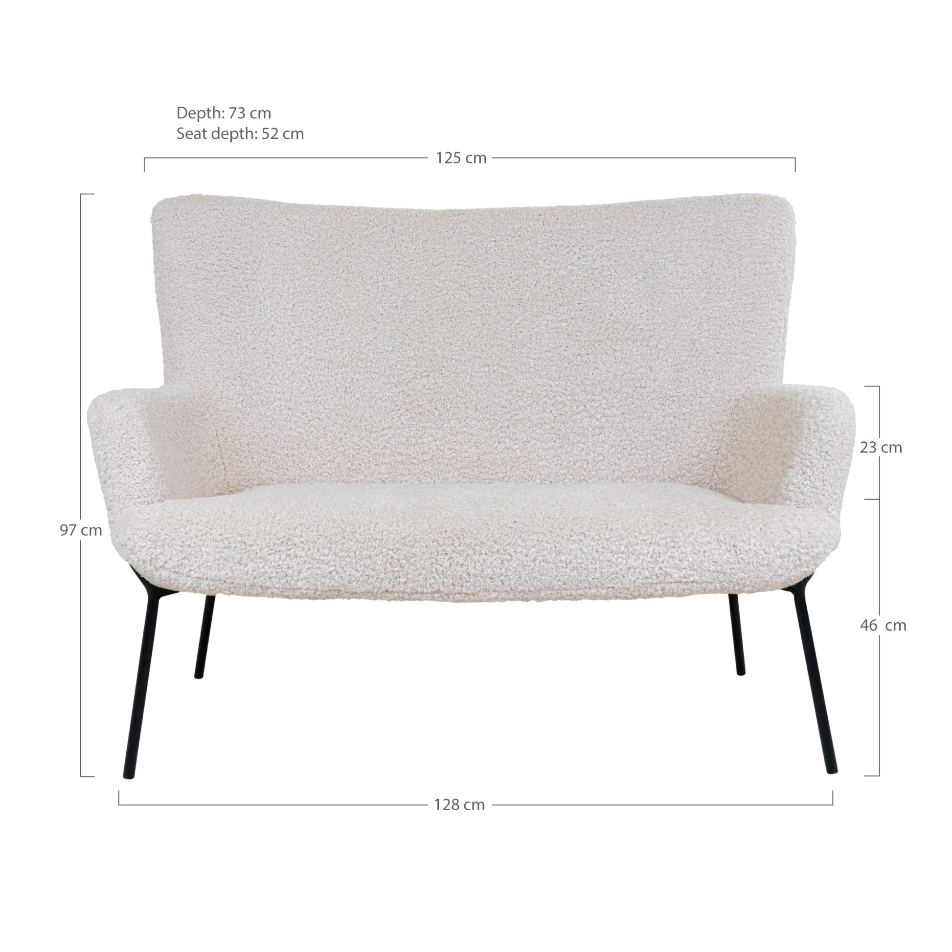 Glasgow Sofa - 2 Personers Sofa I Kunstig Lammeskind, Hvid Med Sorte Ben, Hn1090 ⎮ 5713917007677 ⎮ 1301176 
