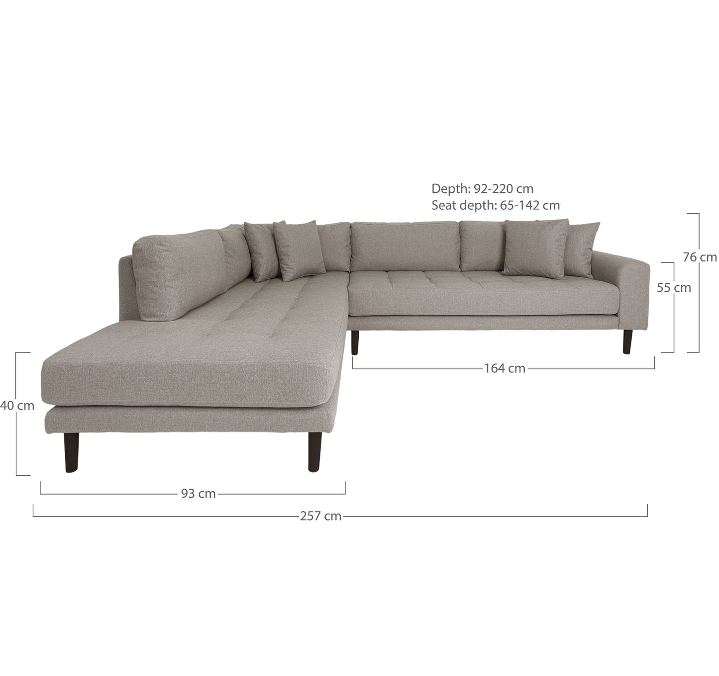 Lido Hjørnesofa Åben Ende  - Hjørnesofa Åben Ende, Venstrevendt I Stone Med Fire Puder Og Sorte Træben Hn1030 ⎮ 5713917023608 ⎮ 1301418 