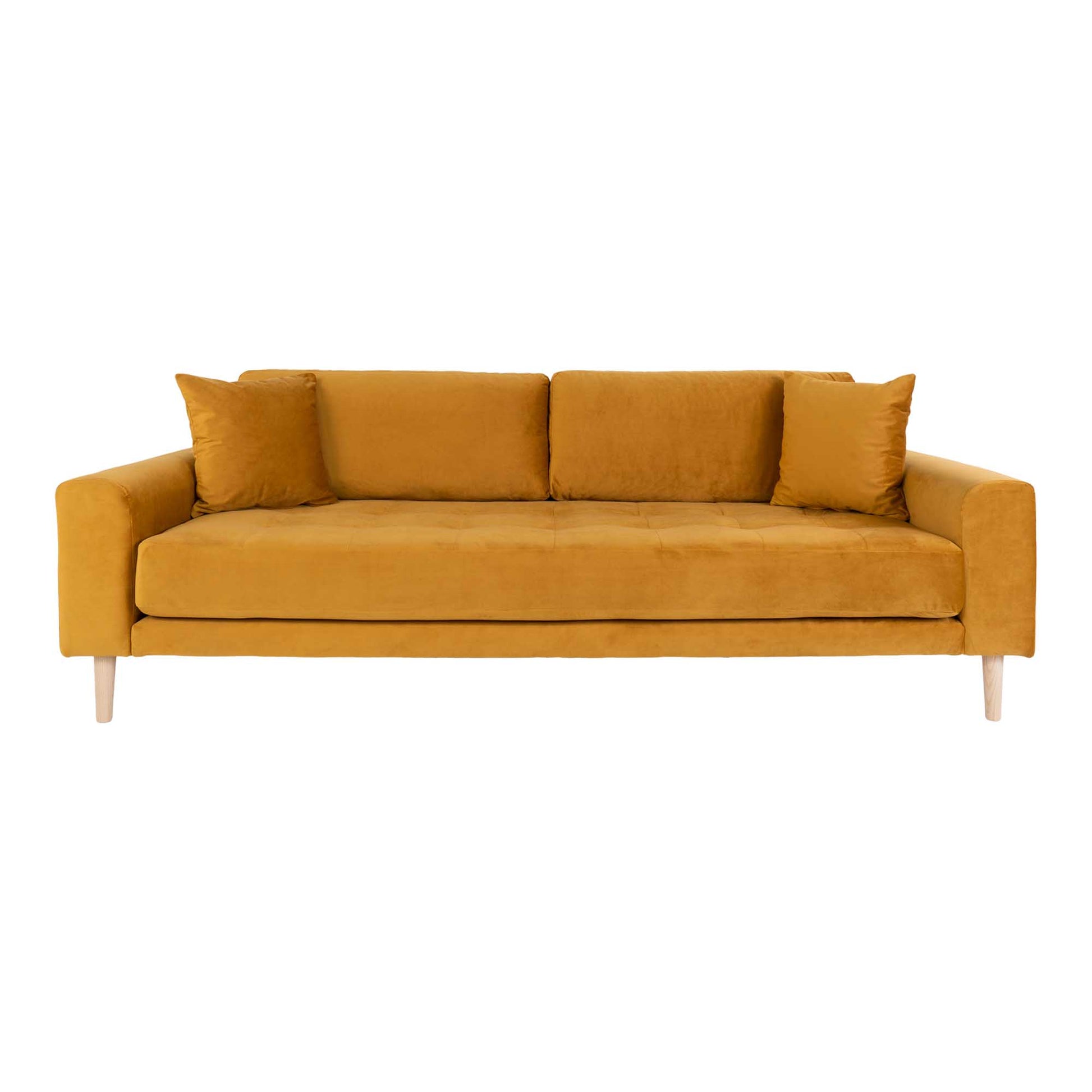 Lido 3 Personers Sofa - 3 Personers Sofa, Sennepsgul Velour Med To Puder Og Natur Træben Hn1004 ⎮ 5713917010110 ⎮ 1301444 