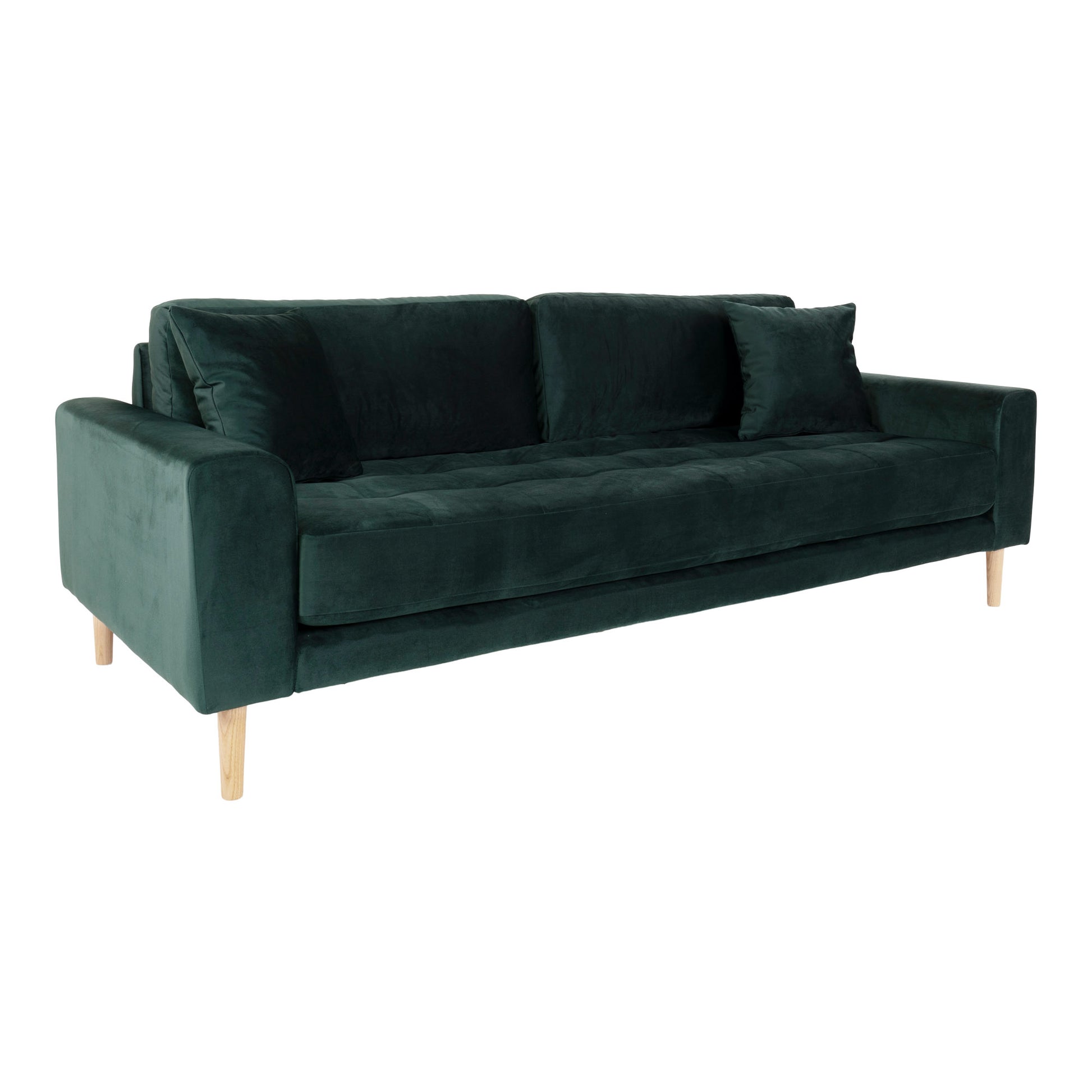 Lido 3 Personers Sofa - 3 Personers Sofa, Mørkegrøn Velour Med To Puder Og Natur Træben, Hn1006 ⎮ 5713917010127 ⎮ 1301445 
