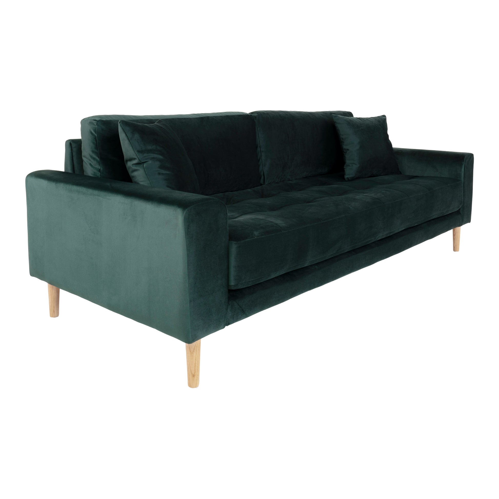 Lido 3 Personers Sofa - 3 Personers Sofa, Mørkegrøn Velour Med To Puder Og Natur Træben, Hn1006 ⎮ 5713917010127 ⎮ 1301445 