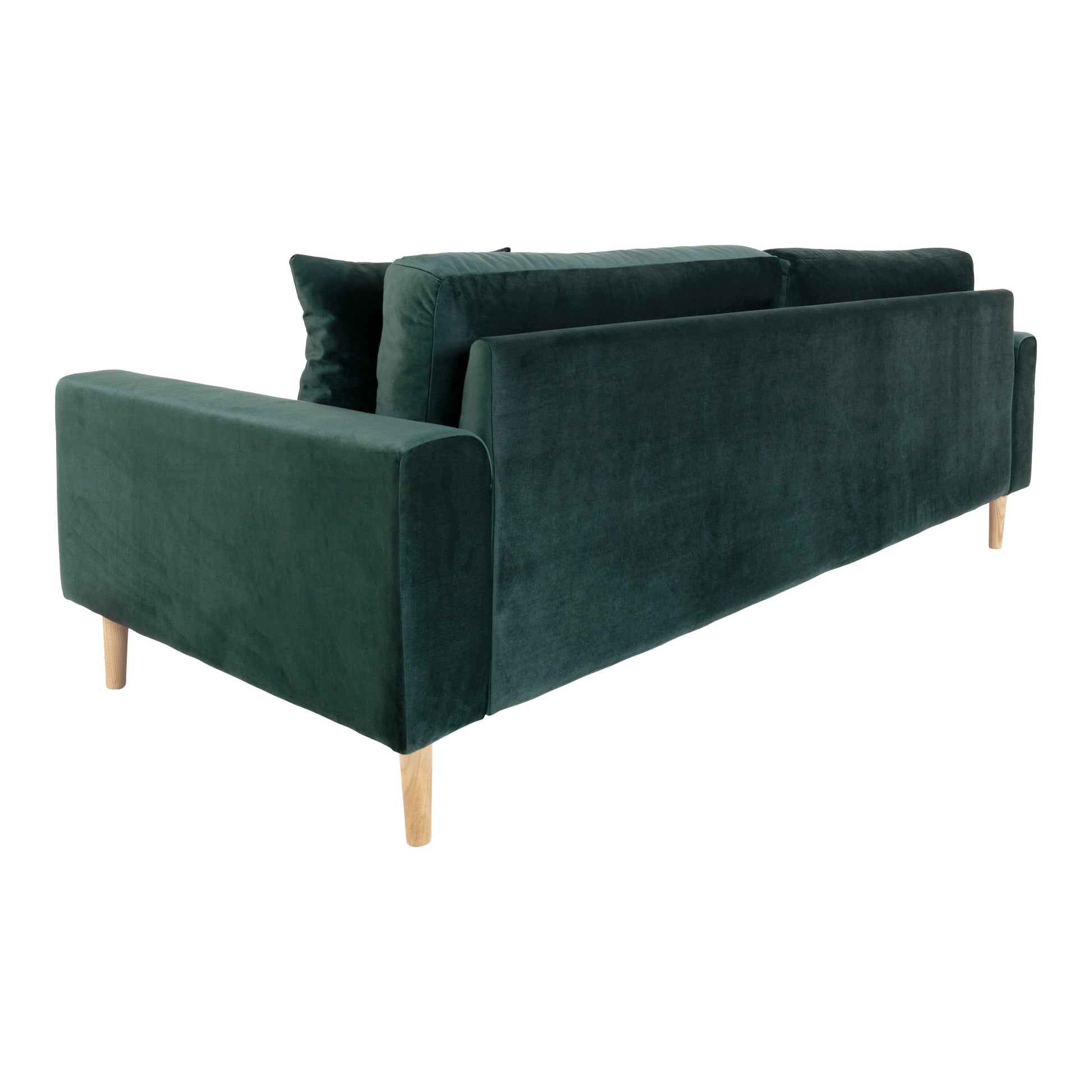 Lido 3 Personers Sofa - 3 Personers Sofa, Mørkegrøn Velour Med To Puder Og Natur Træben, Hn1006 ⎮ 5713917010127 ⎮ 1301445 