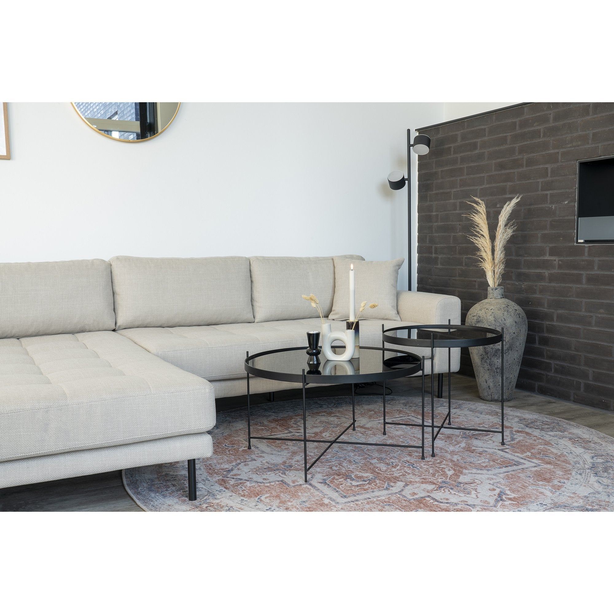 Lido Lounge Sofa - Lounge Sofa, Venstrevendt I Beige Med Fire Puder Og Sorte Stål Ben, Hn1025 ⎮ 5713917018819 ⎮ 1301495 