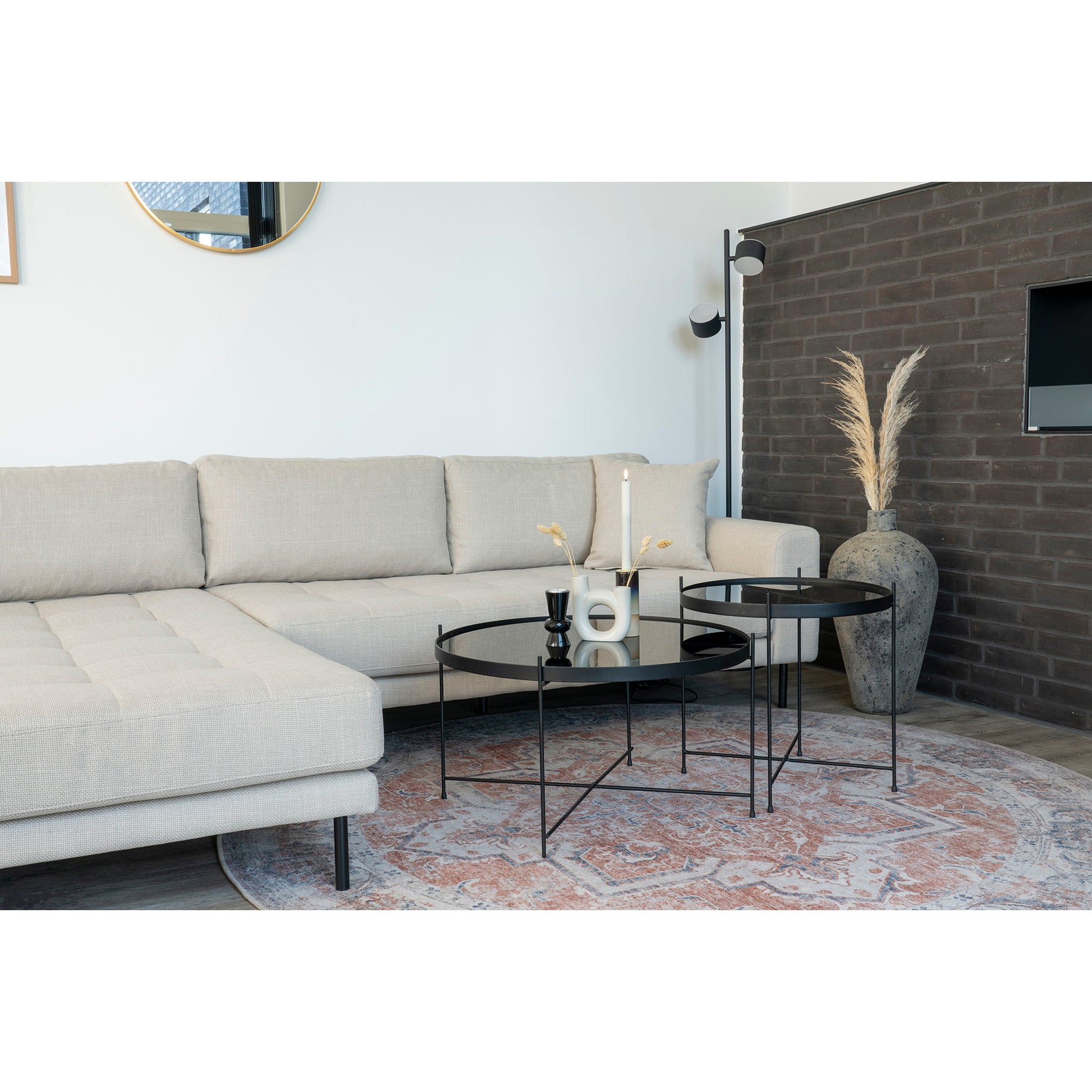 Lido Lounge Sofa - Lounge Sofa, Venstrevendt I Beige Med Fire Puder Og Sorte Stål Ben, Hn1025 ⎮ 5713917018819 ⎮ 1301495 