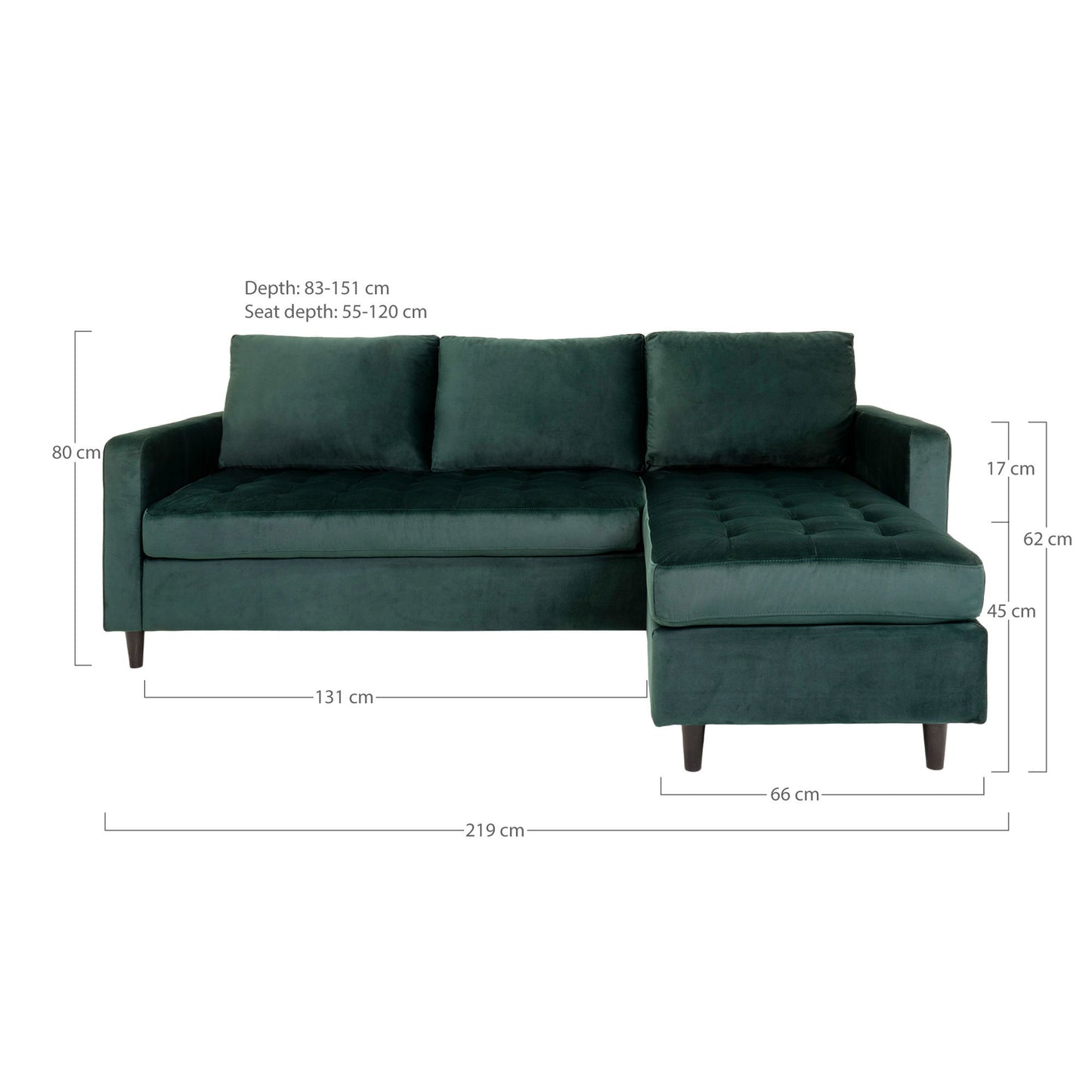 Firenze Sofa - Sofa I Velour, Mørkegrøn Med Sorte Træben, Hn1006 ⎮ 5713917008308 ⎮ 1301506 