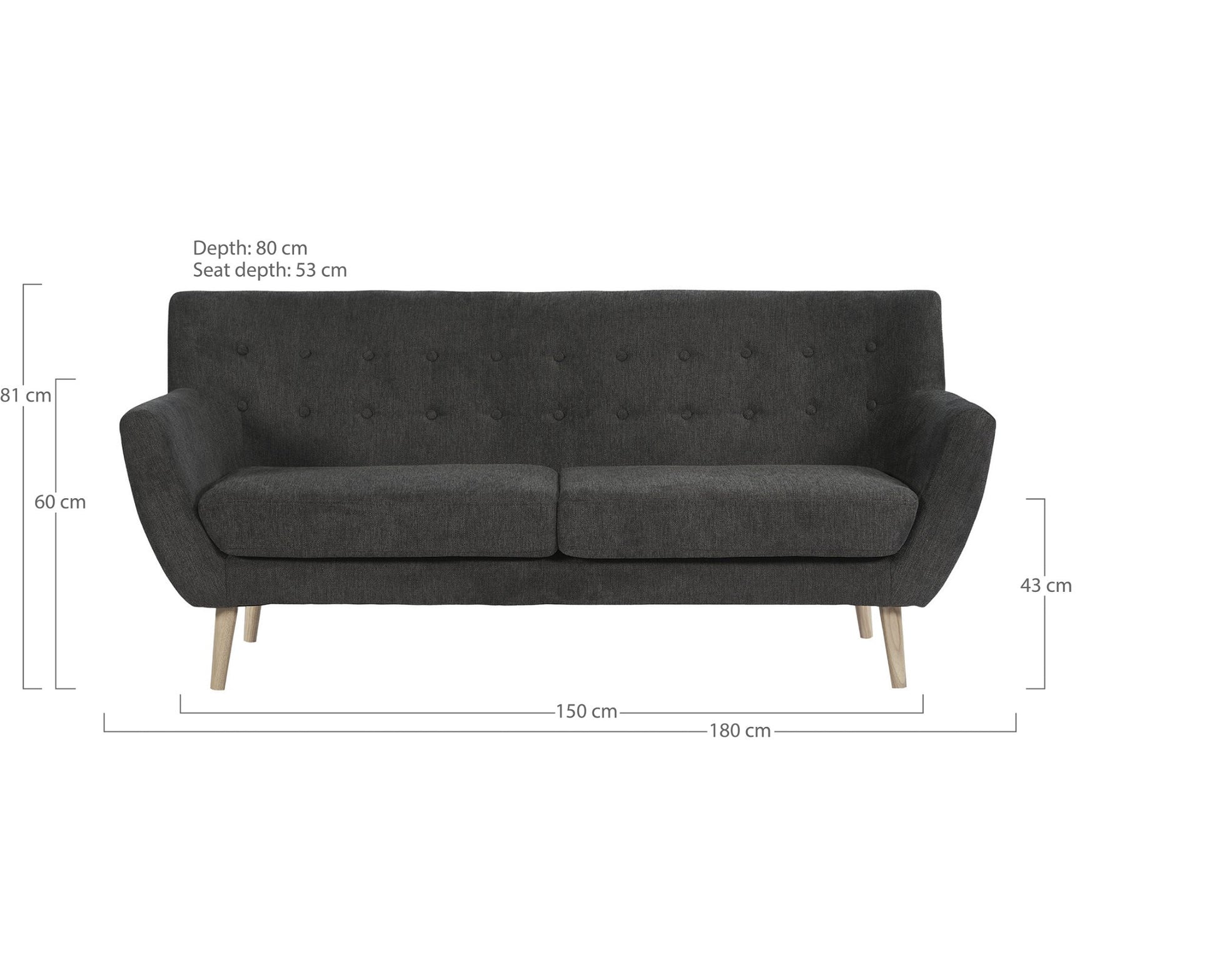 Monte 3 Personers Sofa - 3 Personers Sofa, Mørkegrå Med Natur Træben, Hn1045 ⎮ 5713917026562 ⎮ 1301537 