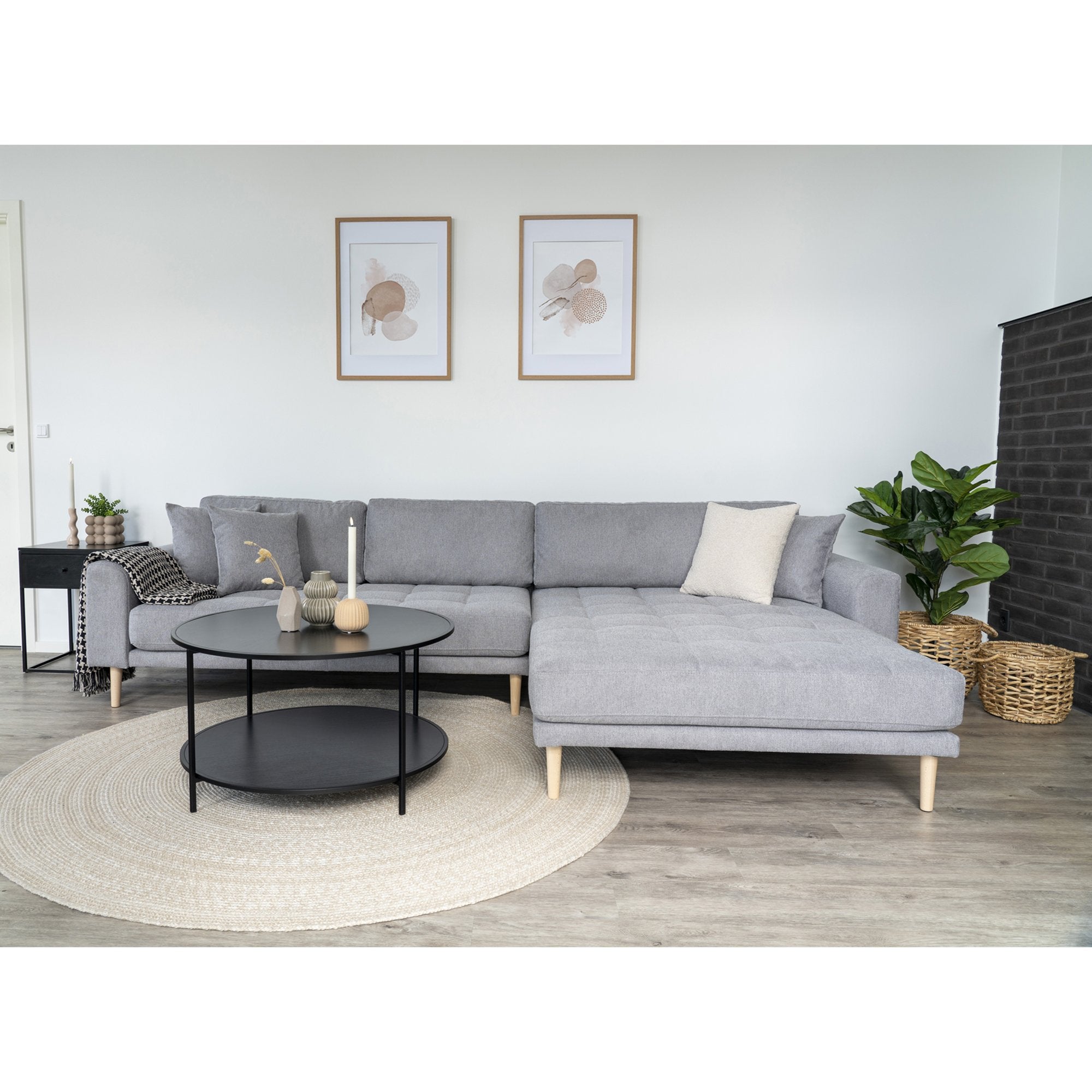 Lido Lounge Sofa - Lounge Sofa, Højrevendt I Lysegrå Med Fire Puder Og Natur Træben, Hn1040 ⎮ 5713917025961 ⎮ 1301600 