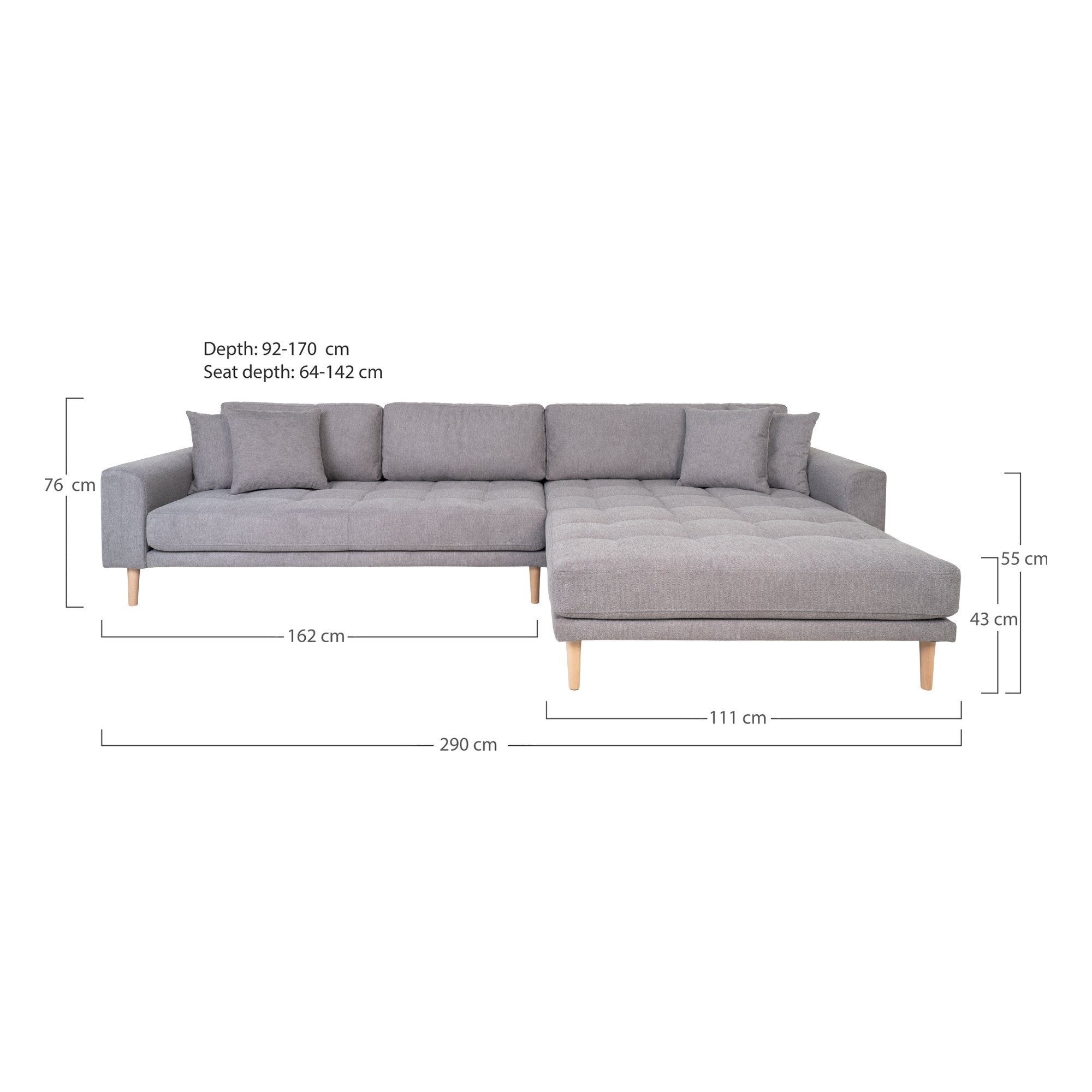 Lido Lounge Sofa - Lounge Sofa, Højrevendt I Lysegrå Med Fire Puder Og Natur Træben, Hn1040 ⎮ 5713917025961 ⎮ 1301600 