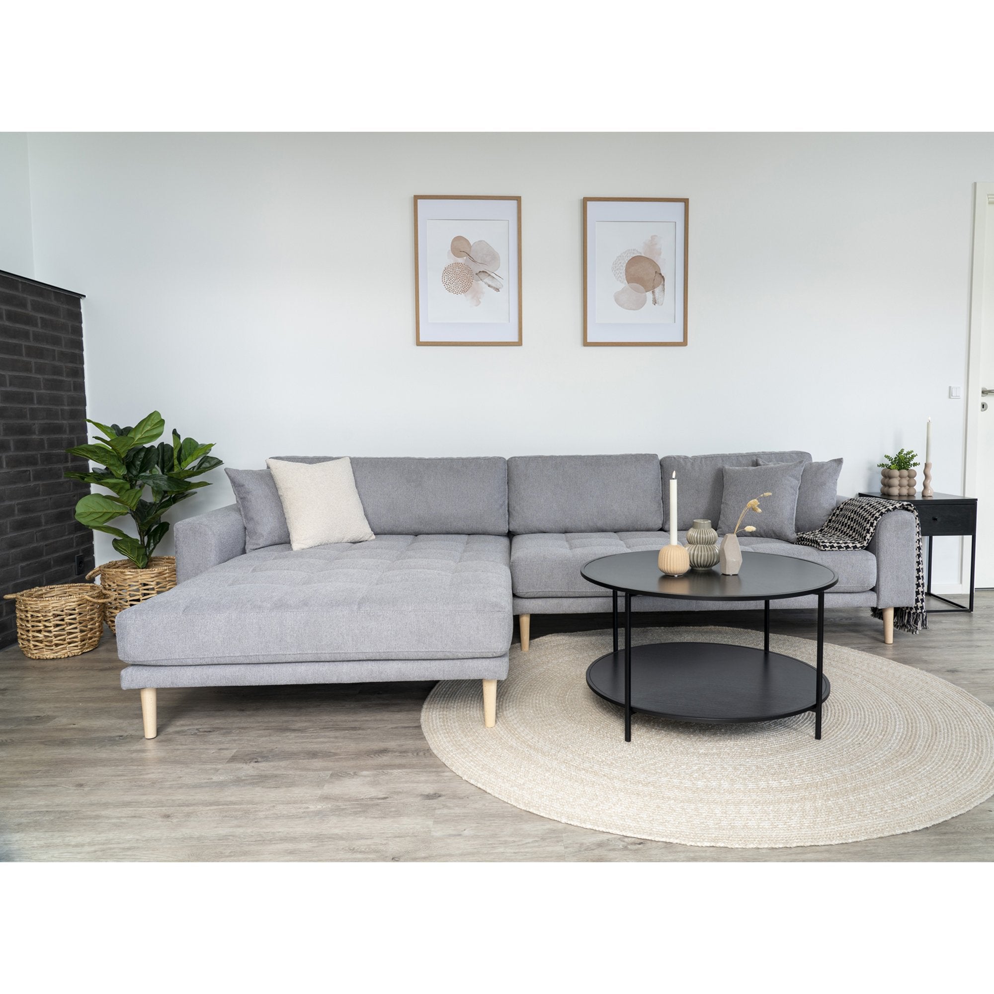 Lido Lounge Sofa - Lounge Sofa, Venstrevendt I Lysegrå Med Fire Puder Og Natur Træben, Hn1040 ⎮ 5713917025985 ⎮ 1301601 
