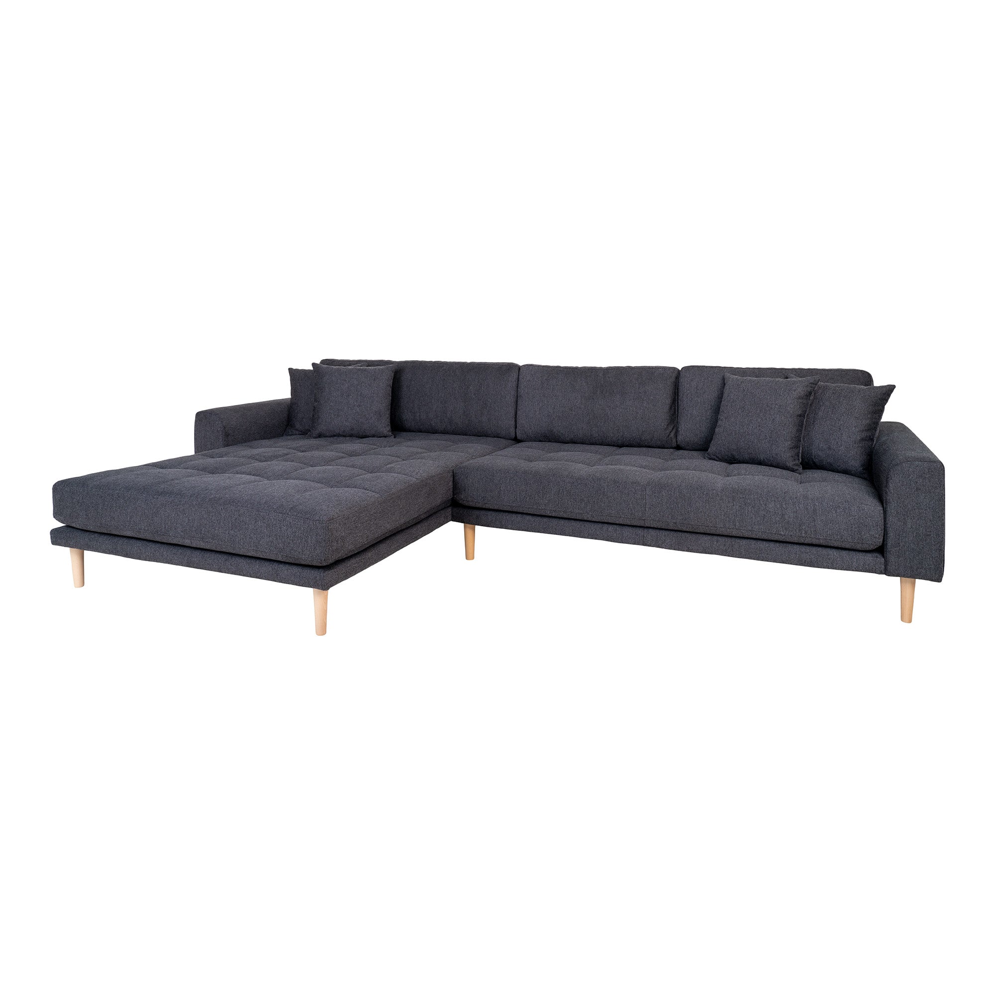 Lido Lounge Sofa - Lounge Sofa, Venstrevendt I Mørkegrå Med Fire Puder Og Natur Træben, Hn1045 ⎮ 5713917026043 ⎮ 1301603 