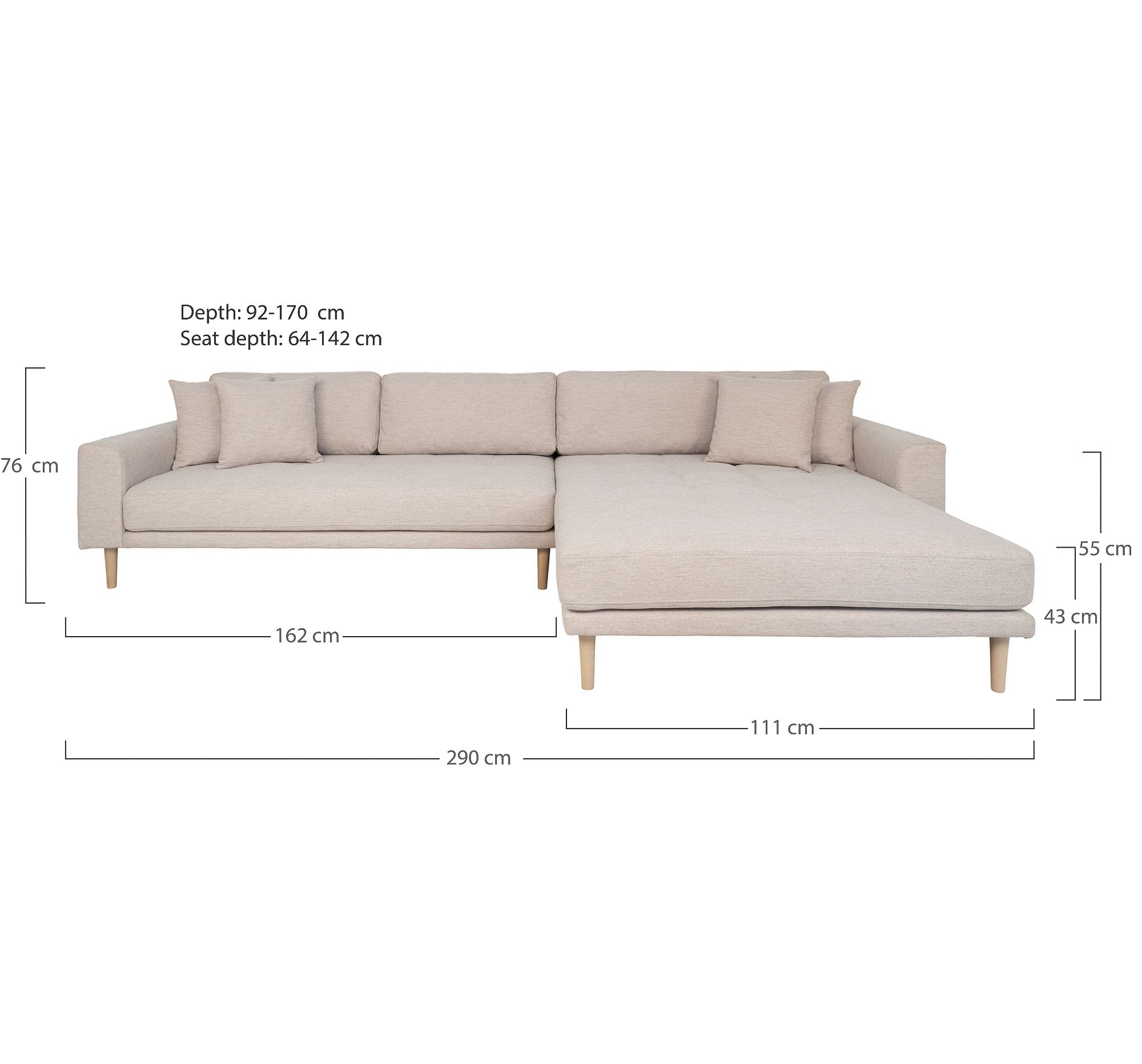 Lido Lounge Sofa - Lounge Sofa, Højrevendt I Sand Med Fire Puder Og Natur Træben, Hn1050 ⎮ 5713917026708 ⎮ 1301606 