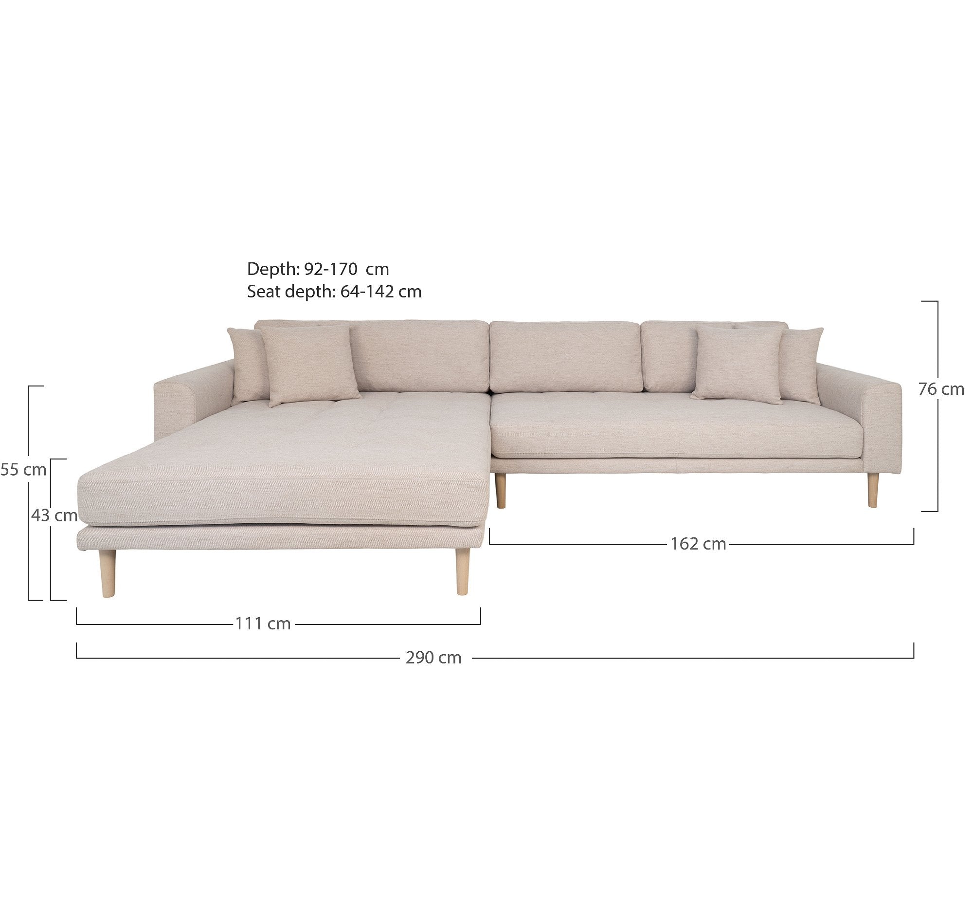 Lido Lounge Sofa - Lounge Sofa, Venstrevendt I Sand Med Fire Puder Og Natur Træben, Hn1050 ⎮ 5713917025855 ⎮ 1301607 