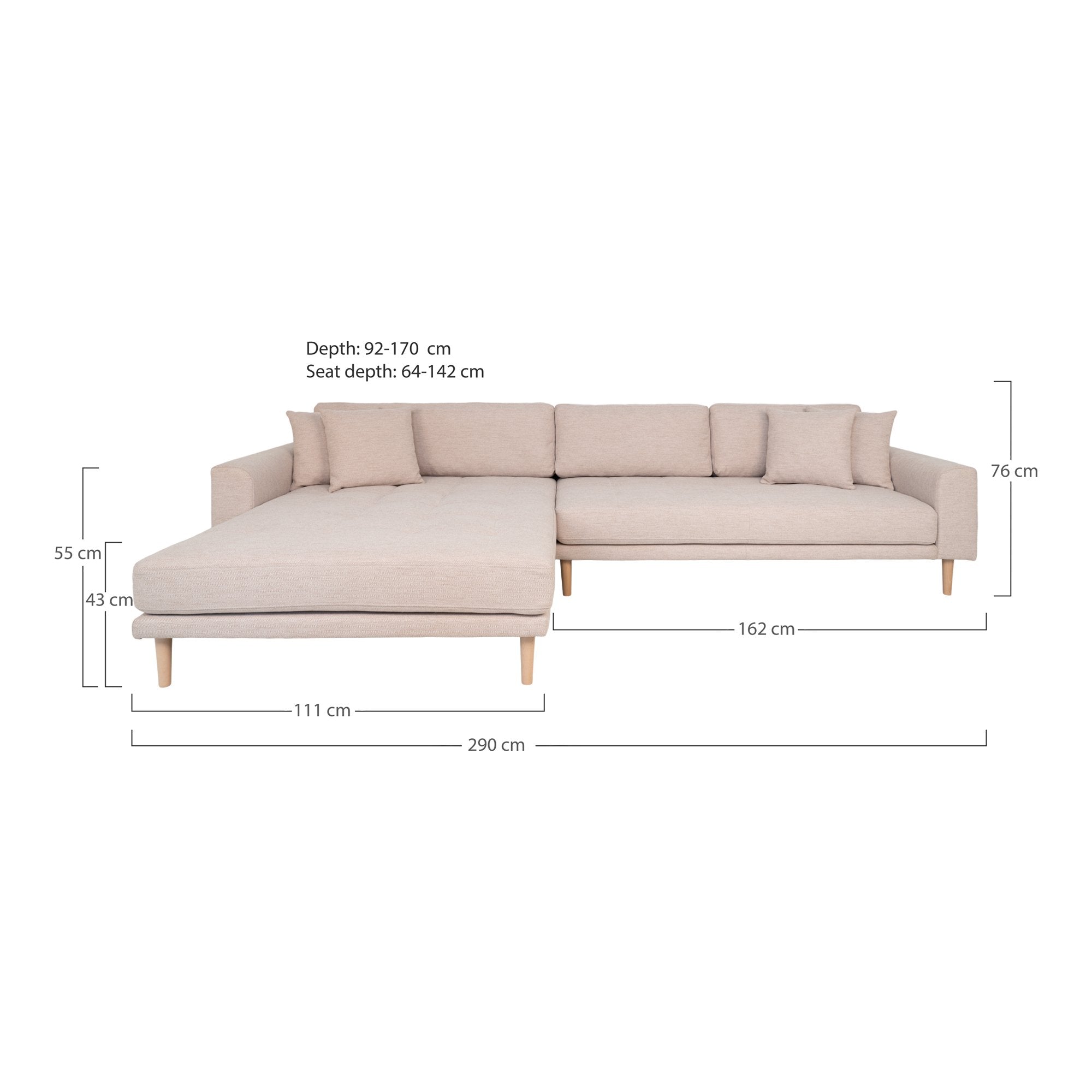 Lido Lounge Sofa - Lounge Sofa, Venstrevendt I Sand Med Fire Puder Og Natur Træben, Hn1050 ⎮ 5713917025855 ⎮ 1301607 