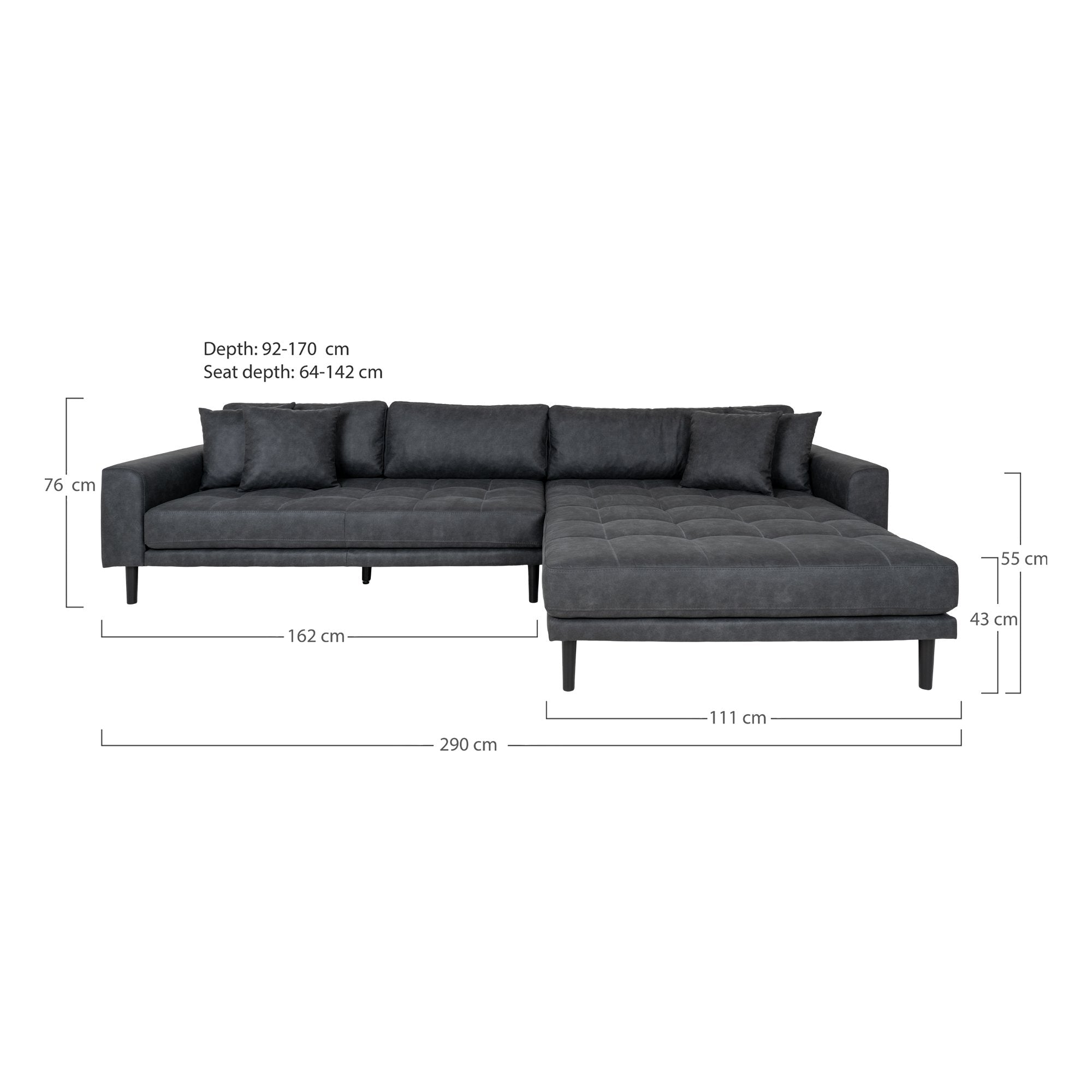 Lido Lounge Sofa - Lounge Sofa, Højrevendt I Mørkegrå Microfiber Med Fire Puder Og Natur Træben, Hn1000 ⎮ 5713917030279 ⎮ 1301612 