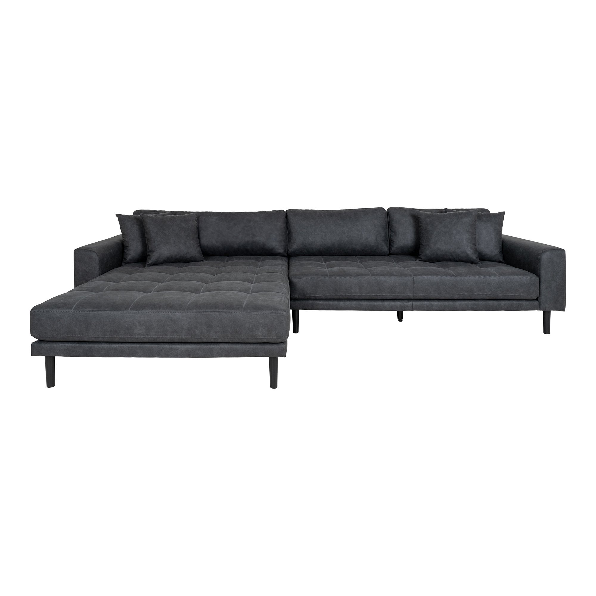 Lido Lounge Sofa - Lounge Sofa, Venstrevendt I Mørkegrå Microfiber Med Fire Puder Og Sort Træben, Hn1000 ⎮ 5713917030293 ⎮ 1301613 