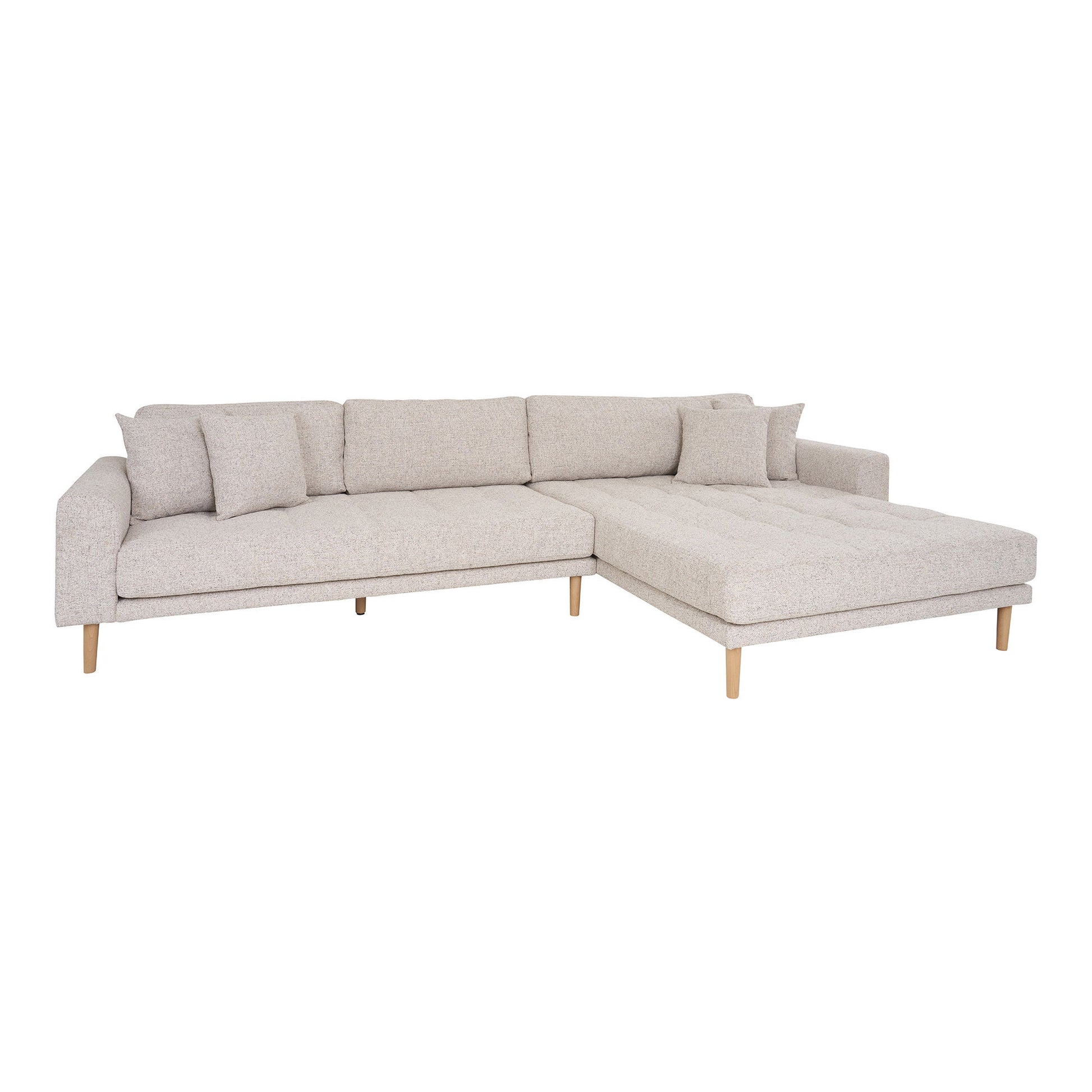  Lido Lounge Sofa - Lounge Sofa, Højrevendt I Beige Meleret Med Fire Puder Og Natur Træben, Hn1015 ⎮ 5713917036318 ⎮ 1301614 