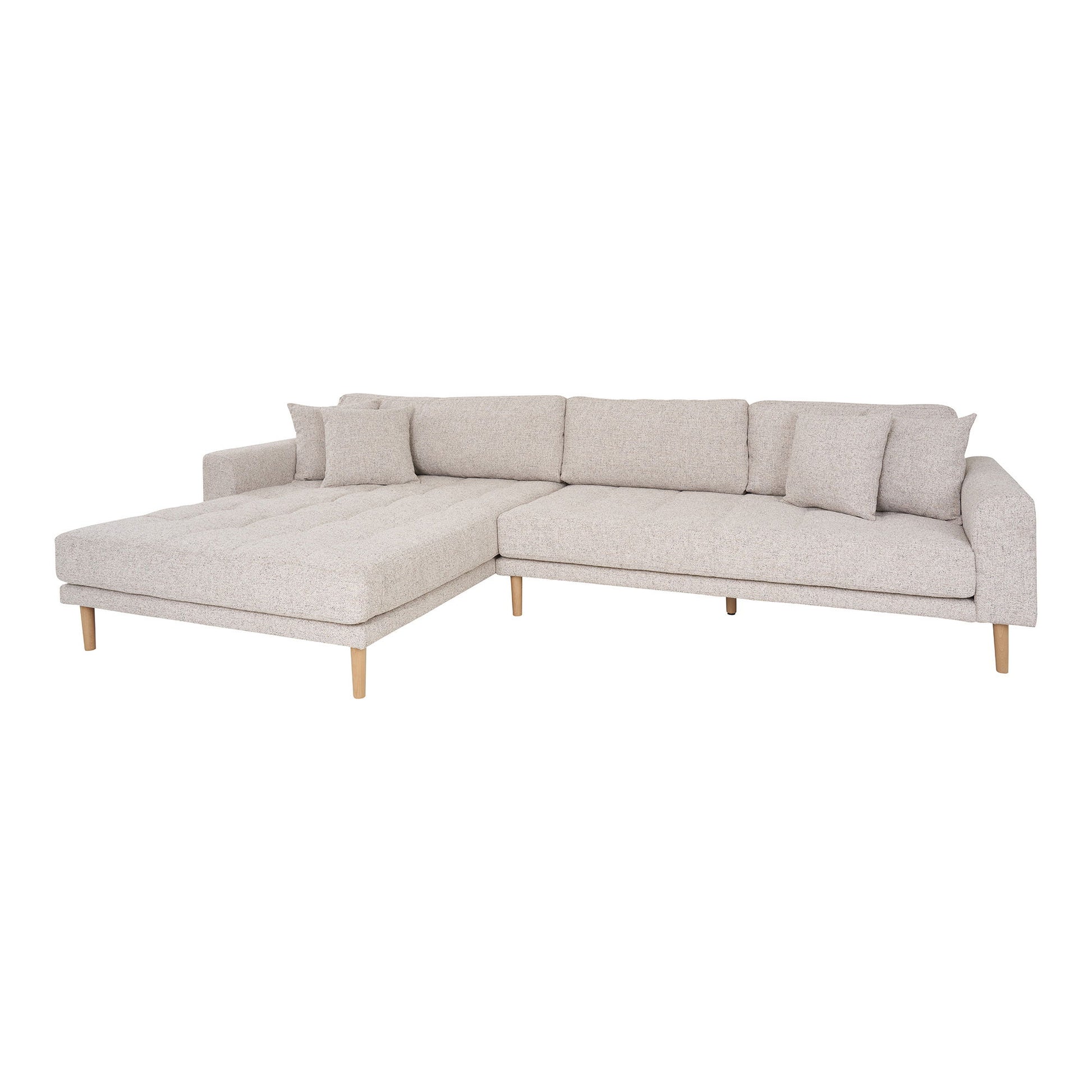 Lido Lounge Sofa - Lounge Sofa, Venstrevendt I Beige Meleret Med Fire Puder Og Natur Træben, Hn1015 ⎮ 5713917036332 ⎮ 1301615 