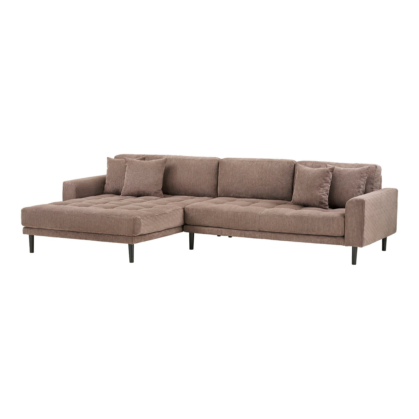 Lido Lounge Sofa - Lounge Sofa, Venstrevendt I Brun Fløjl Med Fire Puder Og Sorte Træben Hn1423 ⎮ 5713917041824 ⎮ 1301616 