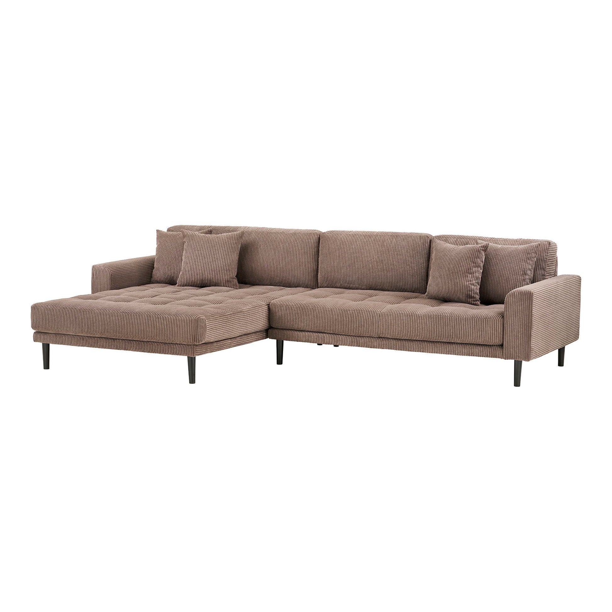 Lido Lounge Sofa - Lounge Sofa, Venstrevendt I Brun Fløjl Med Fire Puder Og Sorte Træben Hn1423 ⎮ 5713917041824 ⎮ 1301616 