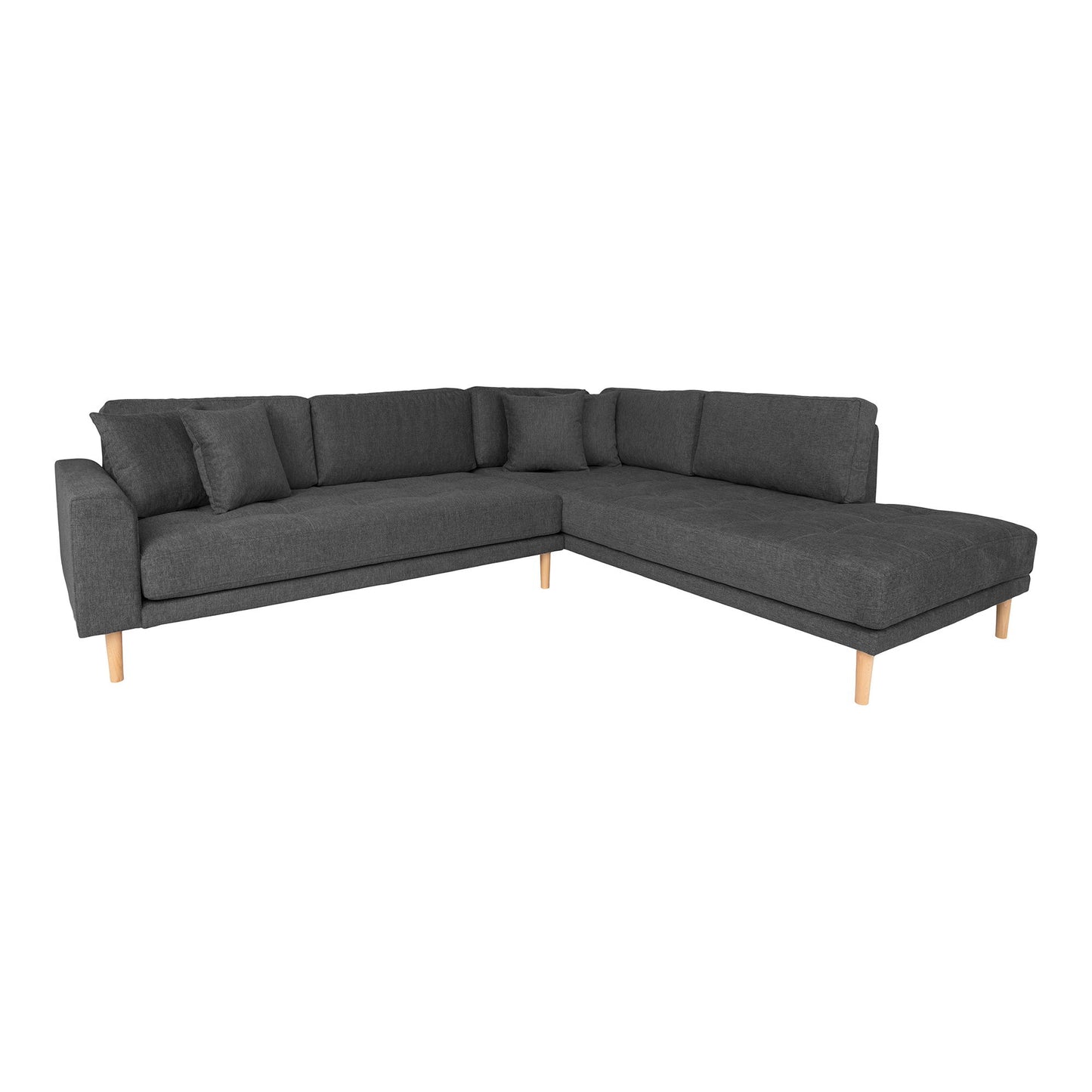 Lido Hjørnesofa Åben Ende - Hjørnesofa Åben Ende, Højrevendt I Mørkegrå Med Fire Puder Og Natur Træben Hn1045 ⎮ 5713917027927 ⎮ 1301652 