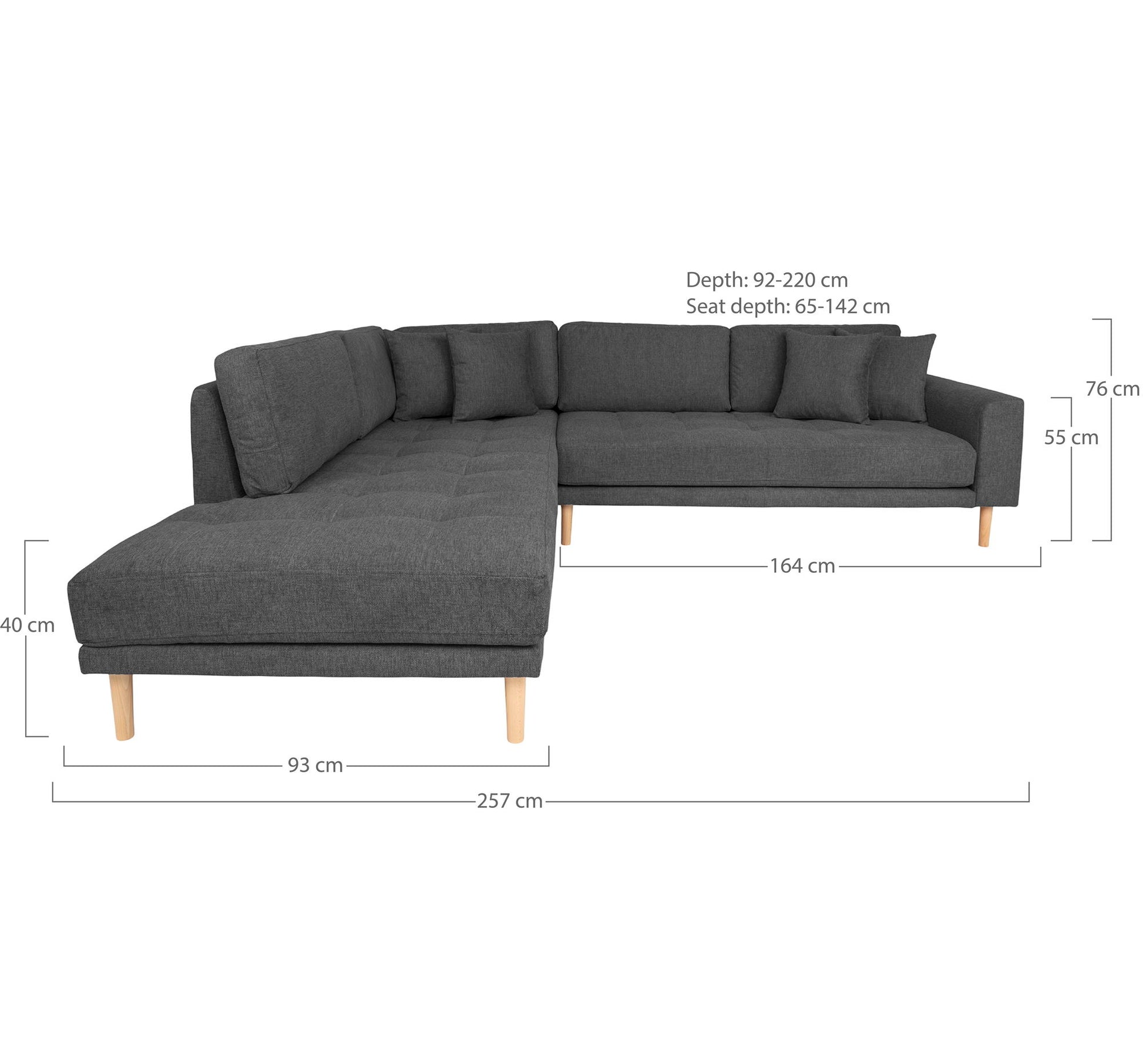 Lido Hjørnesofa Åben Ende - Hjørnesofa Åben Ende, Venstrevendt I Mørkegrå Med Fire Puder Og Natur Træben Hn1045 ⎮ 5713917027972 ⎮ 1301653 