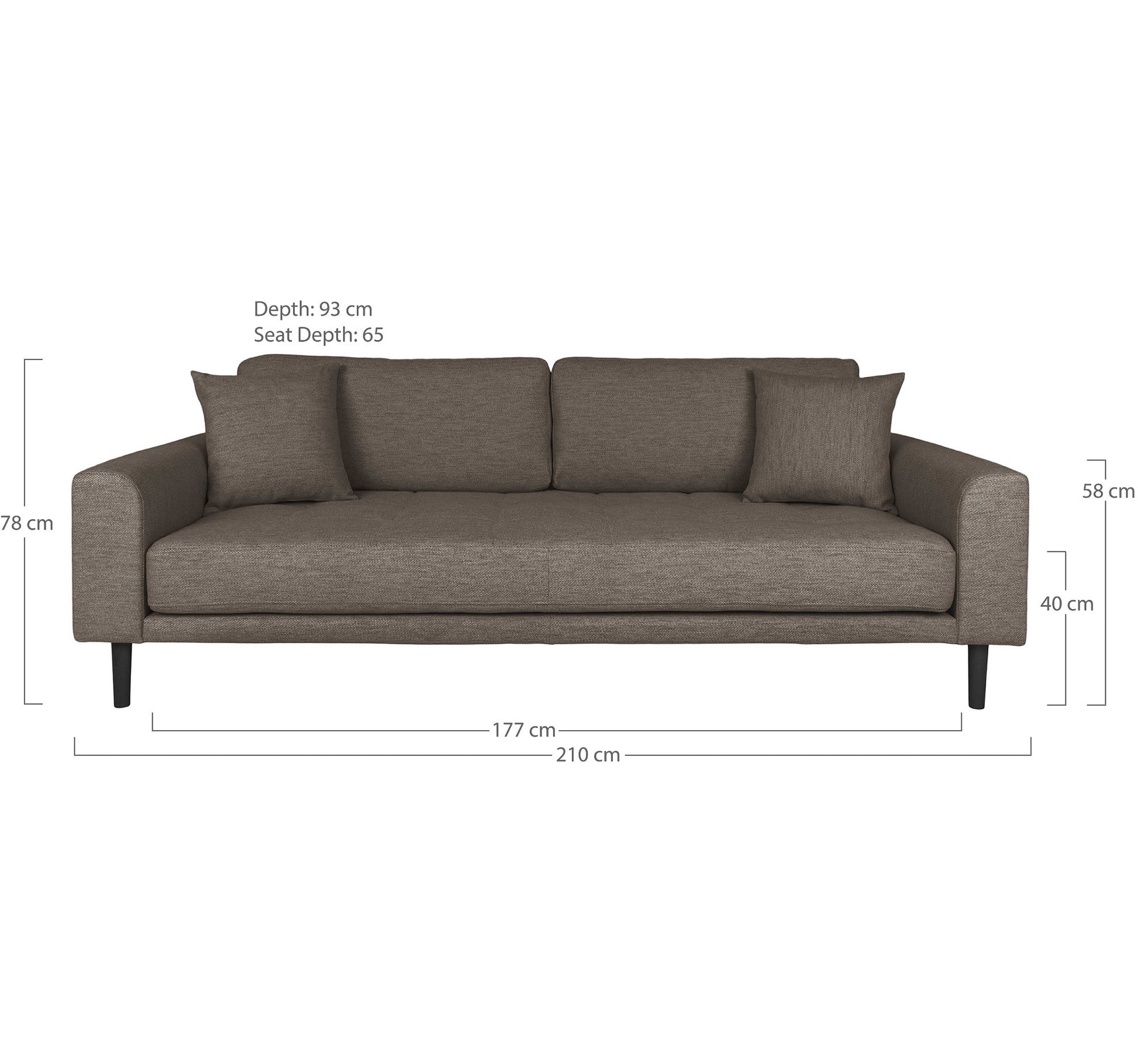 Lido 3 Personers Sofa - 3 Personers Sofa, Brun Med To Puder Og Sorte Træben Hn1055 ⎮ 5713917029778 ⎮ 1301754 