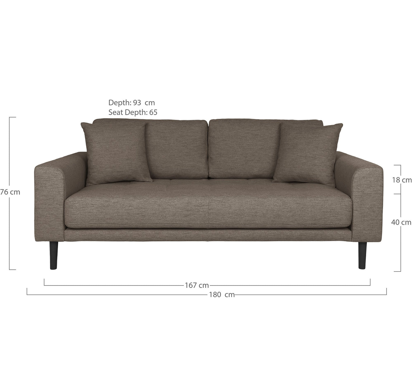 Lido 2,5 Personers Sofa - 2,5 Personers Sofa, Brun Med To Puder Og Sorte Træben Hn1055 ⎮ 5713917029785 ⎮ 1301804 