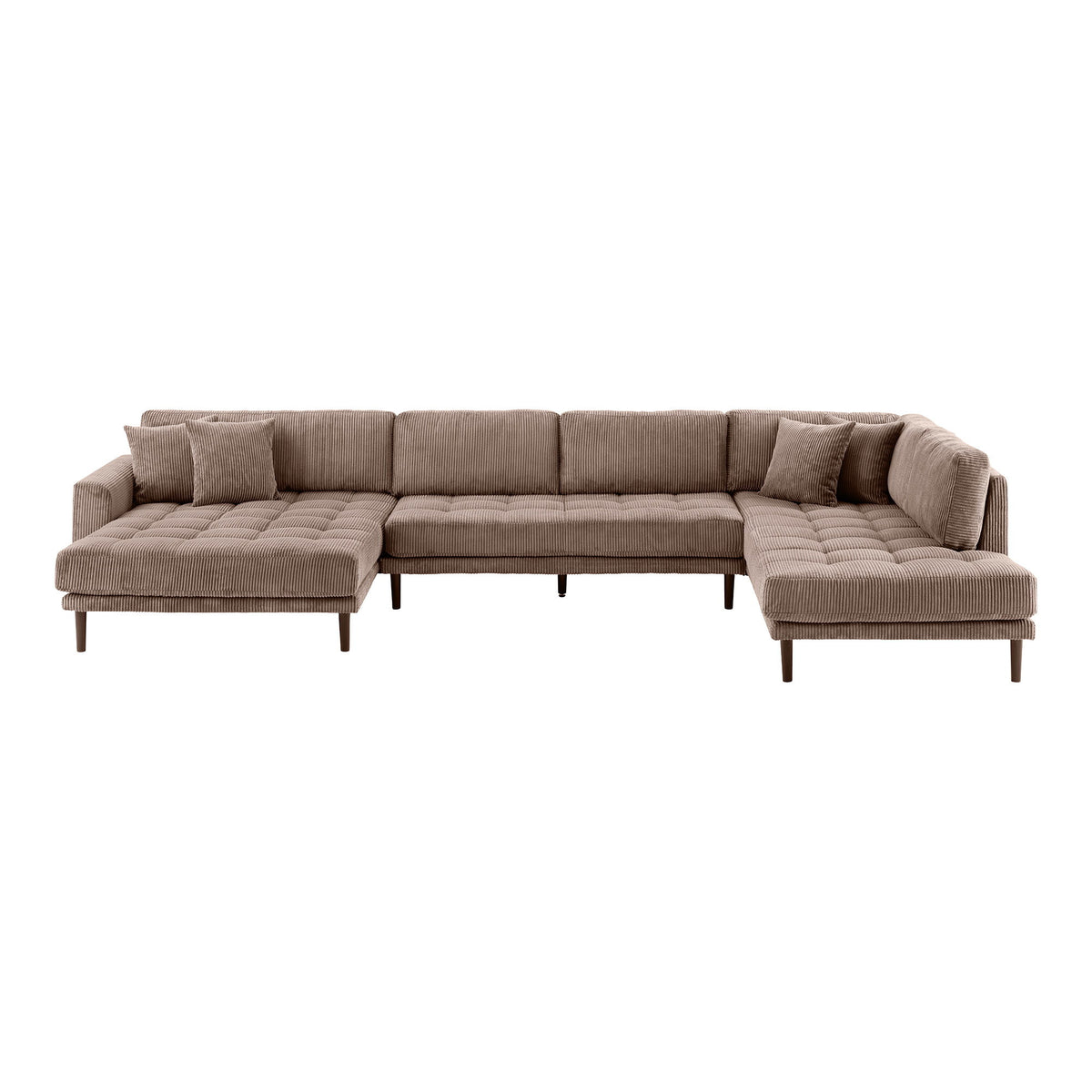 Lido U-Sofa U-Sofa Åben Ende - U-Sofa Åben Ende, Venstrevendt I Brun Fløjl Med Fire Puder Og Sorte Træben Hn1423 ⎮ 5713917042289 ⎮ 1330005 