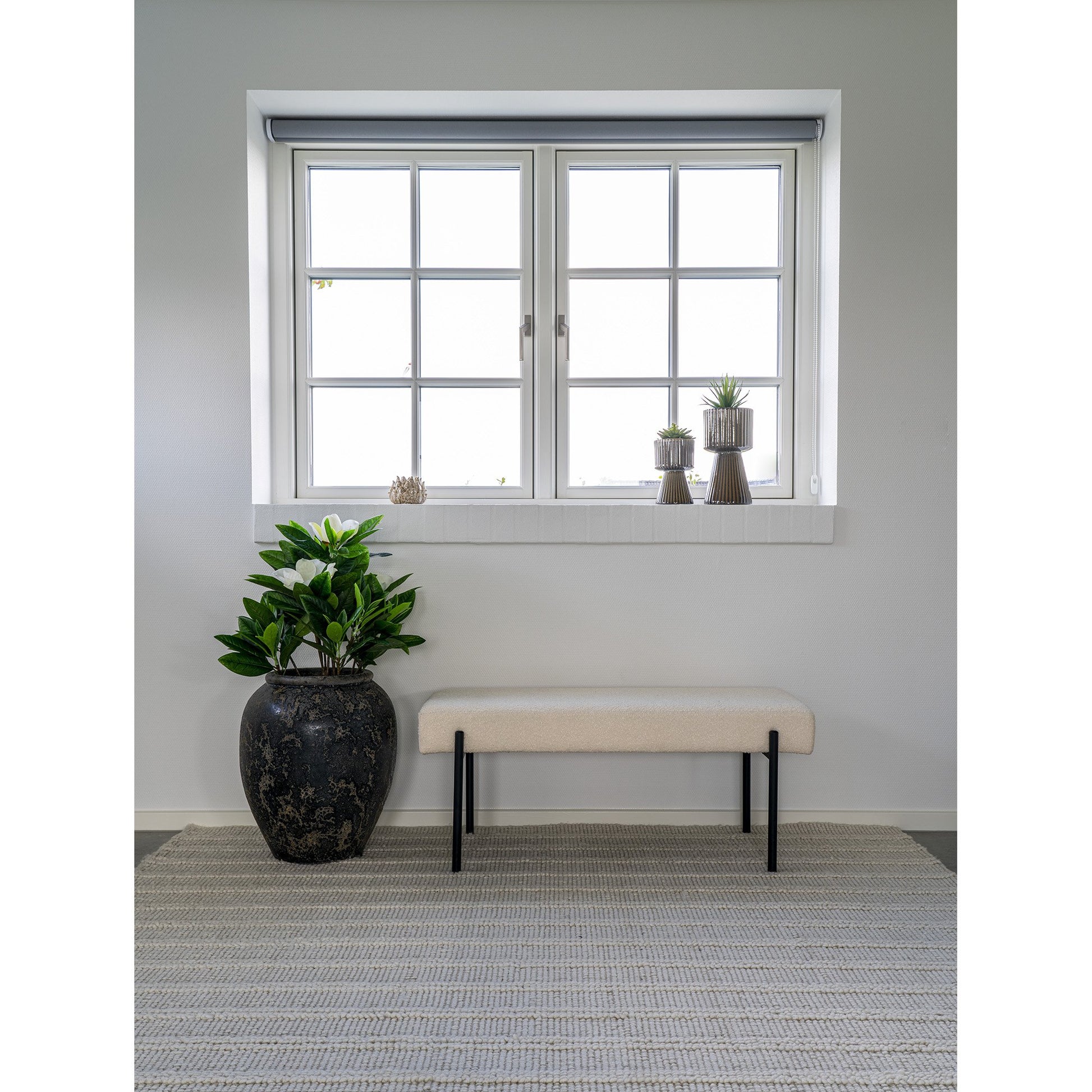 Swindon Bænk - Bænk, Bouclé, Hvid, Sorte Ben, 100X36X42,5 Cm, Hn1232 ⎮ 5713917025329 ⎮ 1401302 