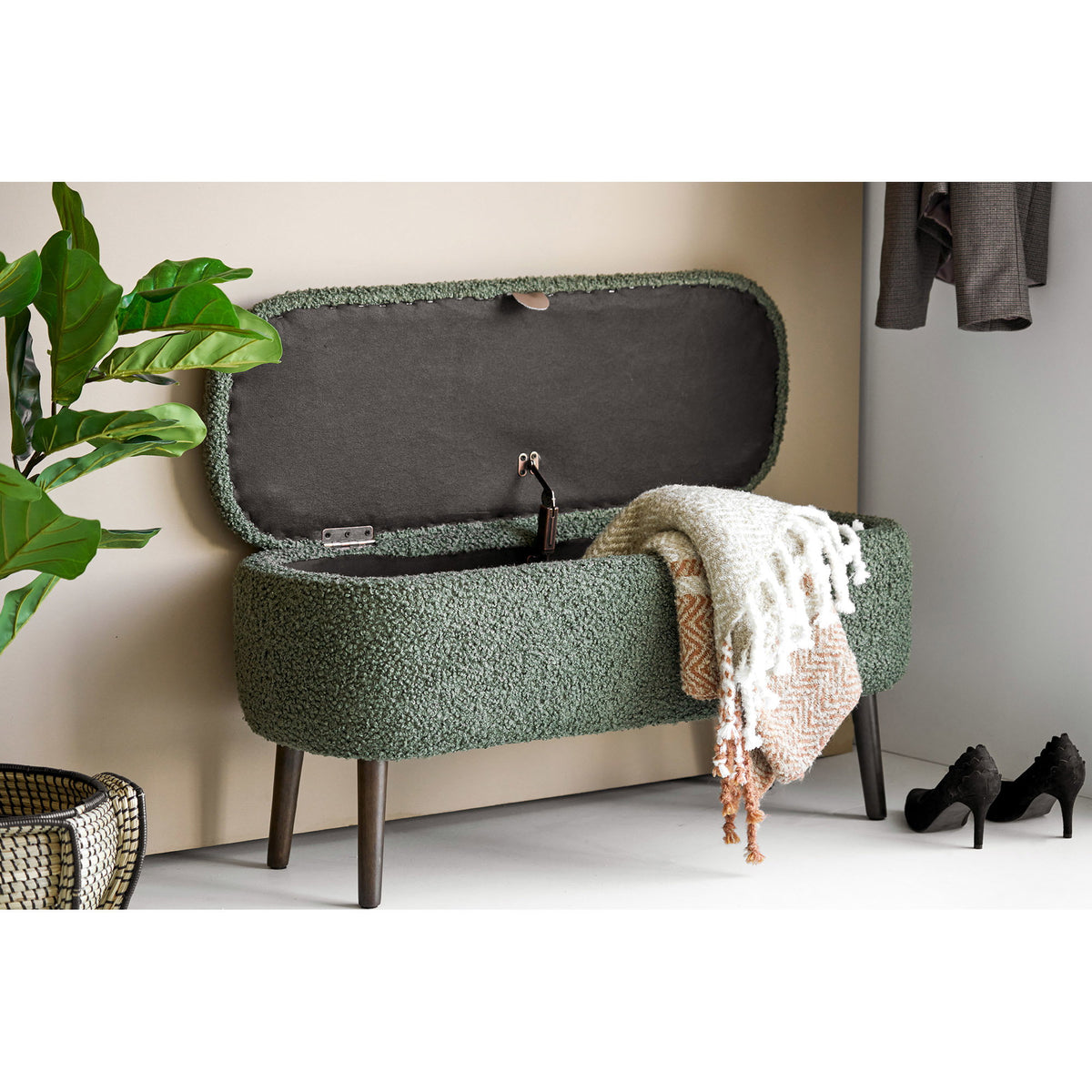 Harlow Bænk - Bænk Med Opbevaring, Teddy, Grøn 95X37X45 Cm, Hn1301 ⎮ 5713917046393 ⎮ 1401311 